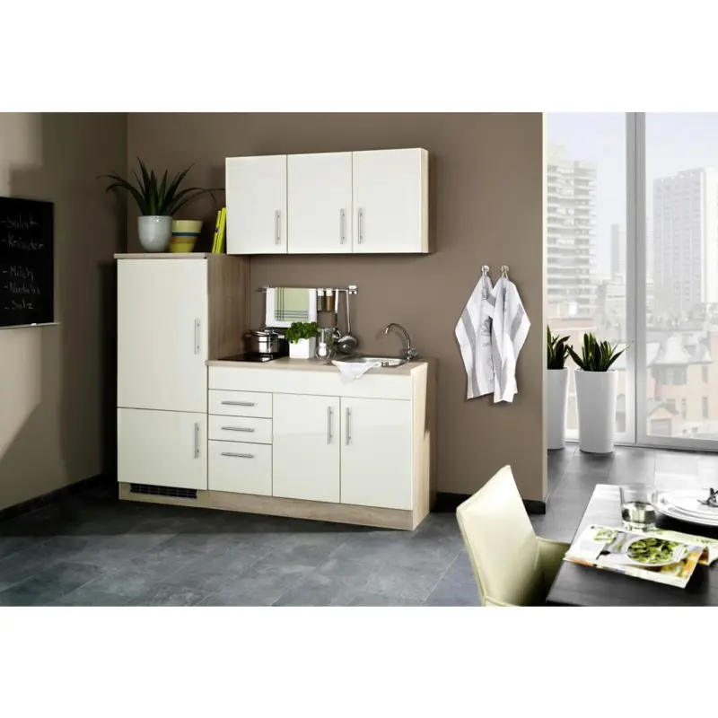 Einbauk&uuml;che K&uuml;chenblock M&ouml;belix Toronto Creme/Eiche Dekor B: 180 cm