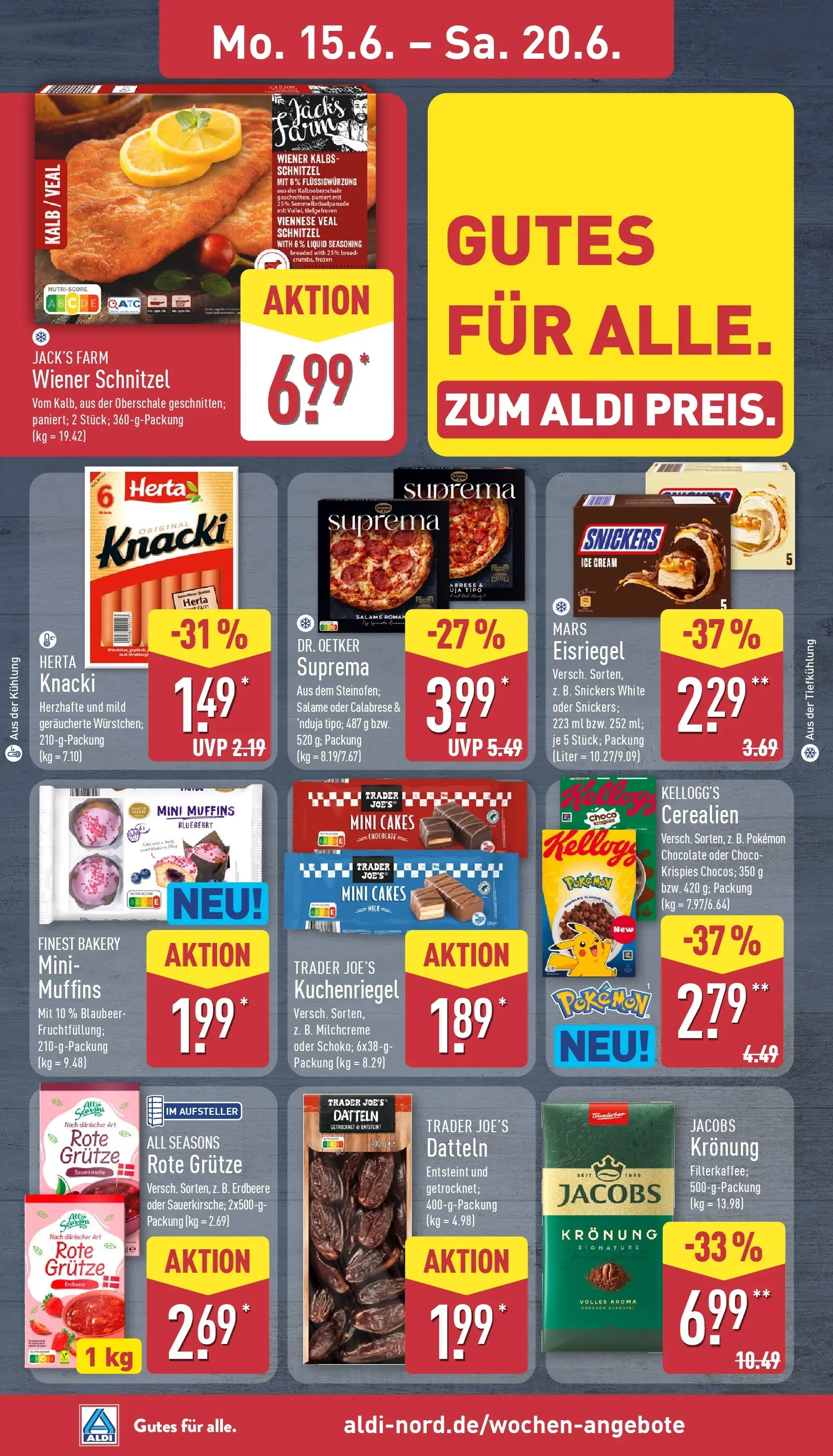 Aldi - ALDI Nord: Wochenangebote (ab 14.06.2026) » Angebote Online | Seite: 10 | Produkte: Kellogg's, Schnitzel, Snickers, Mars