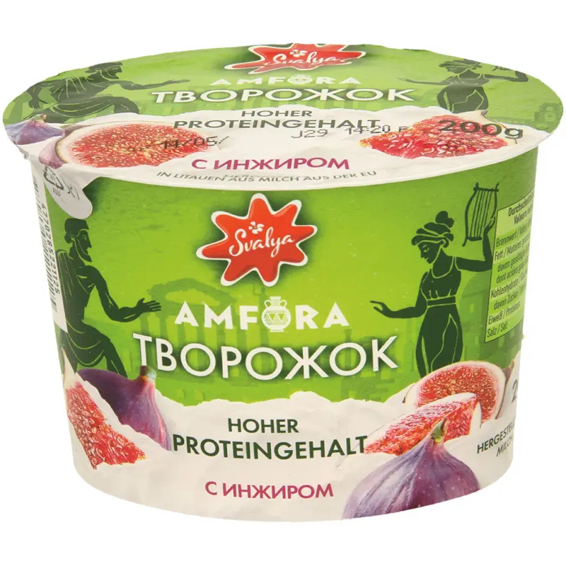 Frischk&auml;sezubereitung nach griechischer Art, mit aromatisierter Feigenzubereitung, Magerstufe im Milchanteil. Hoher Proteingehalt. Laktosefrei