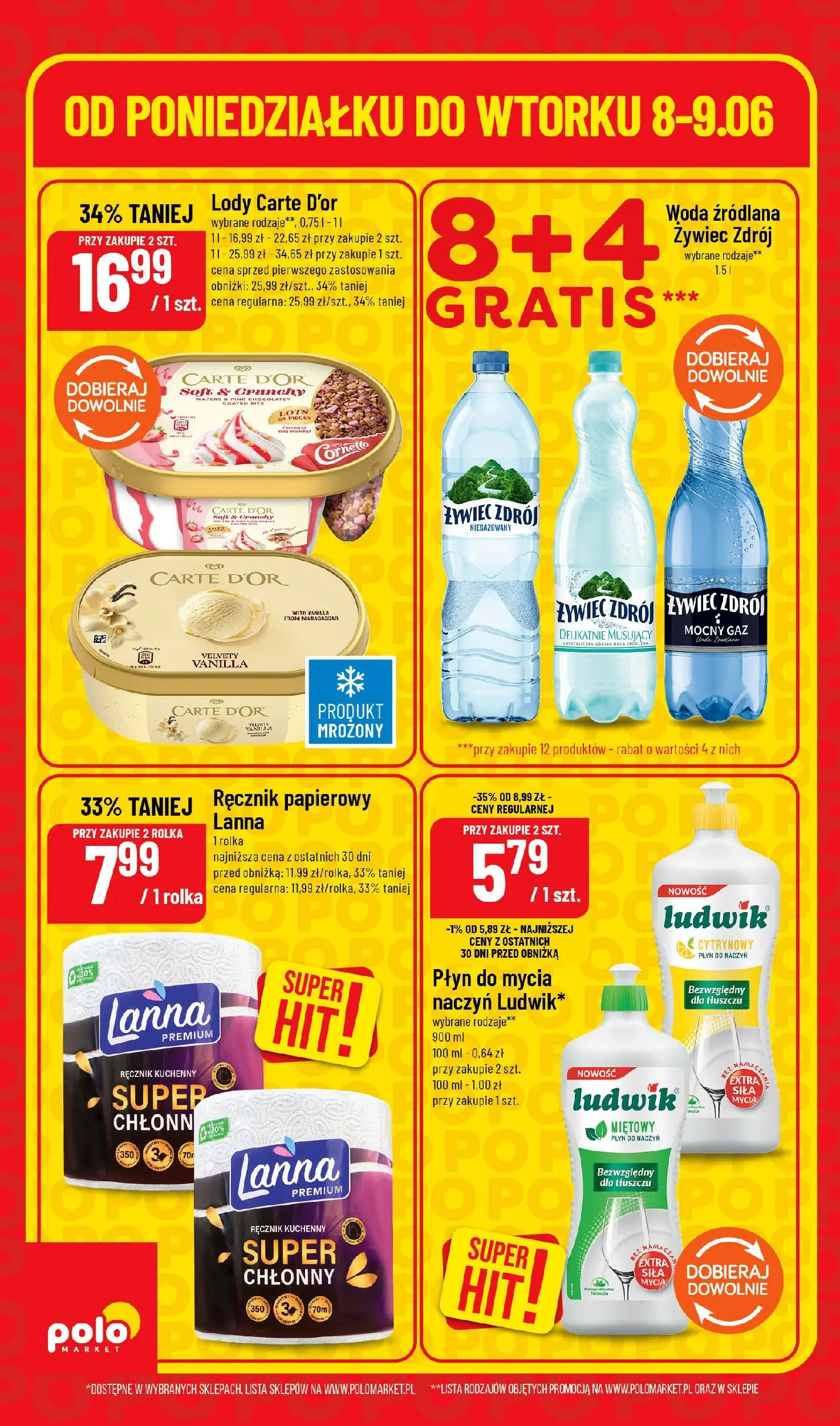 Nowa POLOmarket gazetka od jutra 08.06.2026 | Strona: 6 | Produkty: Woda źródlana, Lody, Ręcznik papierowy, Woda