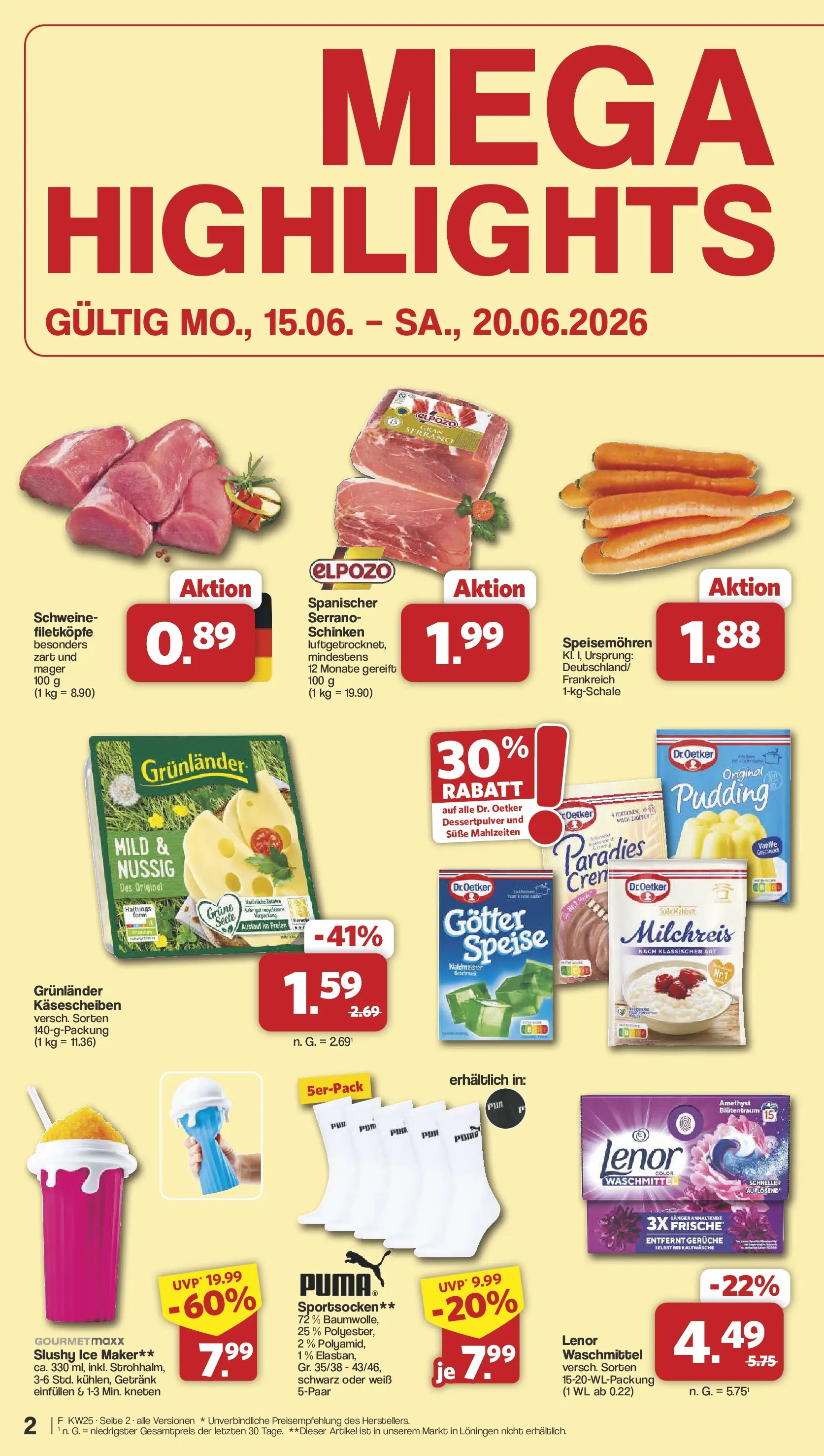 Famila Nordwest Wochenangebote (ab 15.06.2026) zum Blättern | Seite: 2 | Produkte: Lenor, Pudding, Grunlander, Schinken