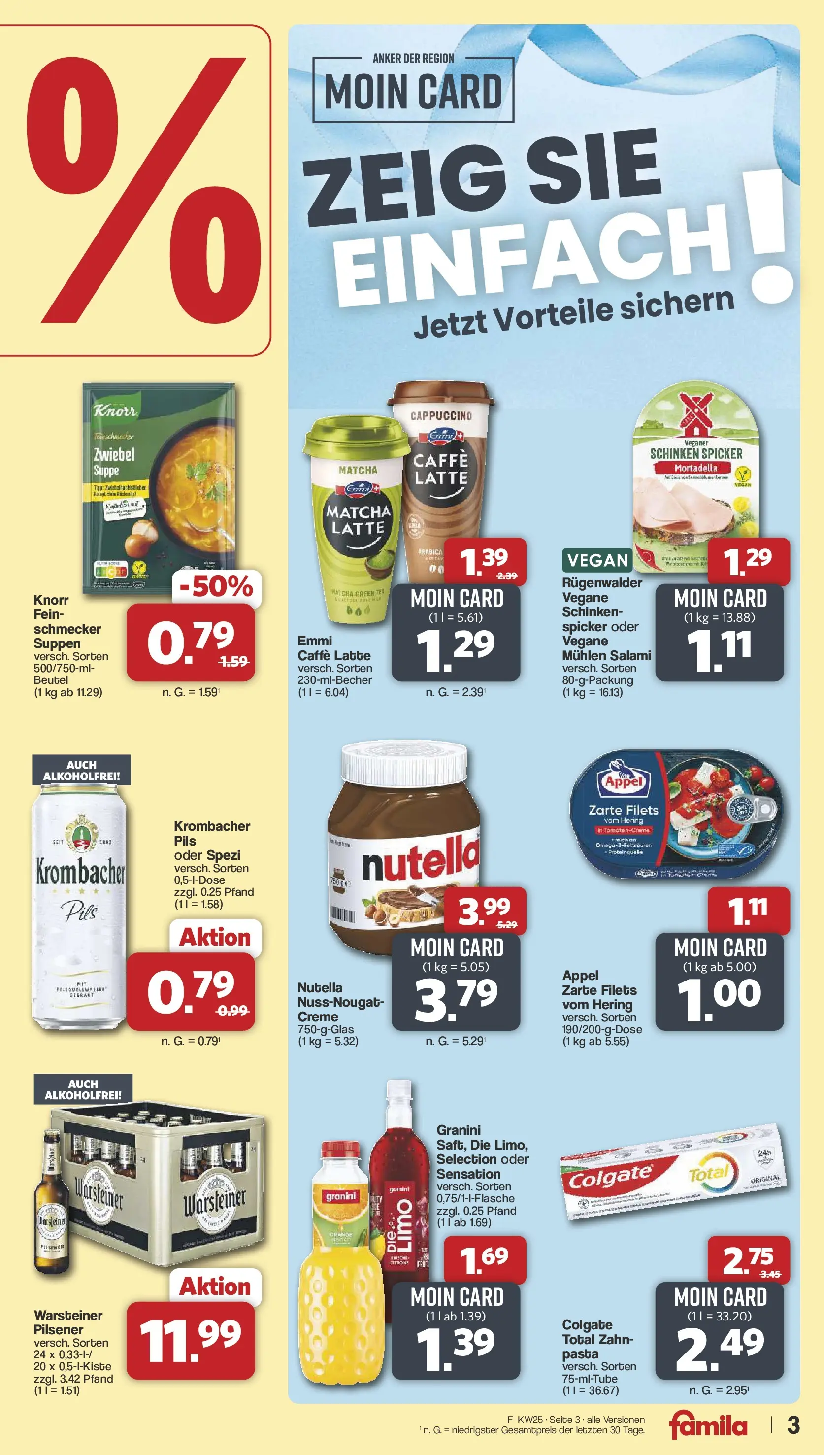 Famila Nordwest Wochenangebote (ab 15.06.2026) zum Blättern | Seite: 3 | Produkte: Knorr, Creme, Warsteiner, Pasta