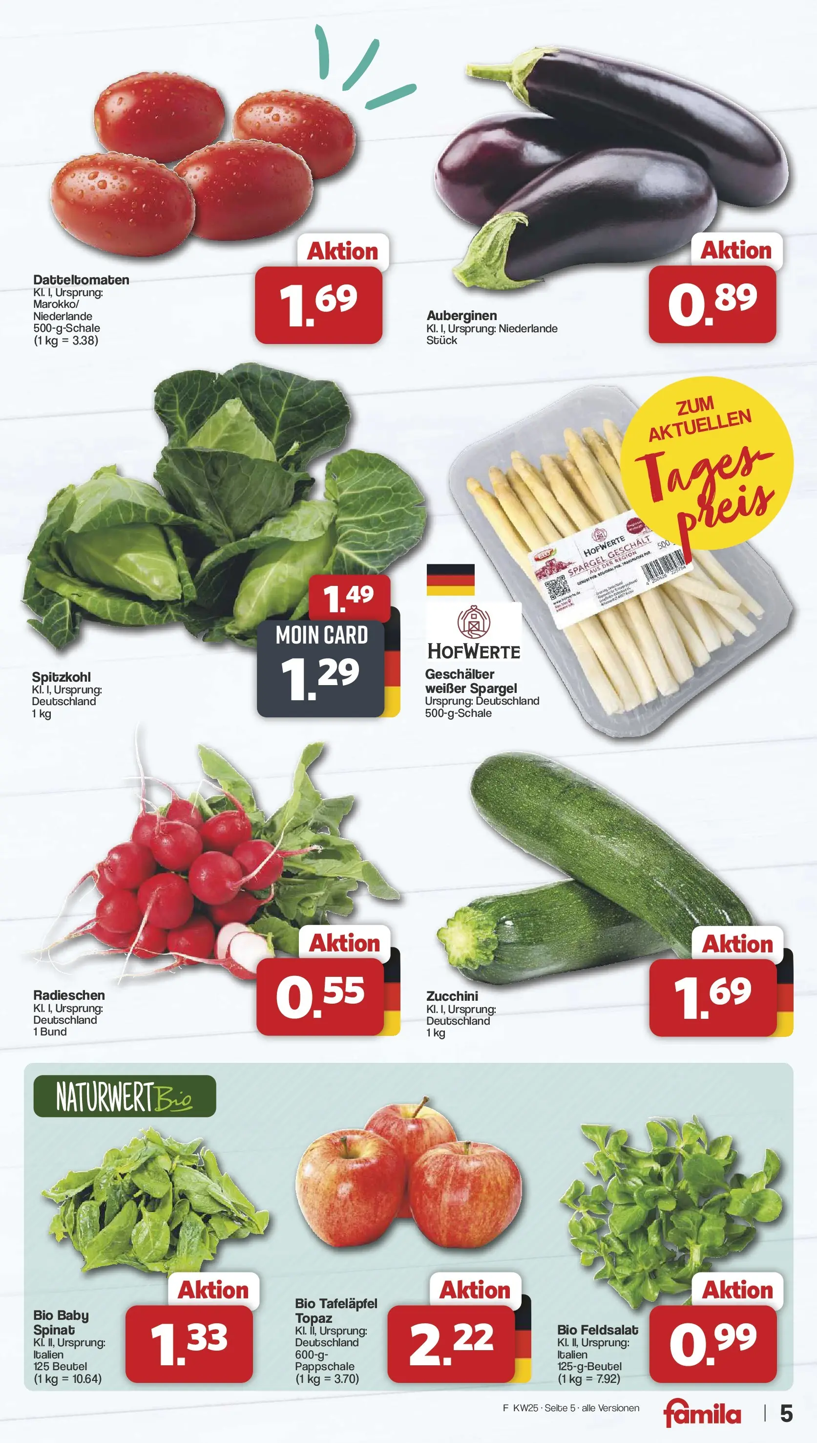 Famila Nordwest Wochenangebote (ab 15.06.2026) zum Blättern | Seite: 5 | Produkte: Spargel, Zucchini