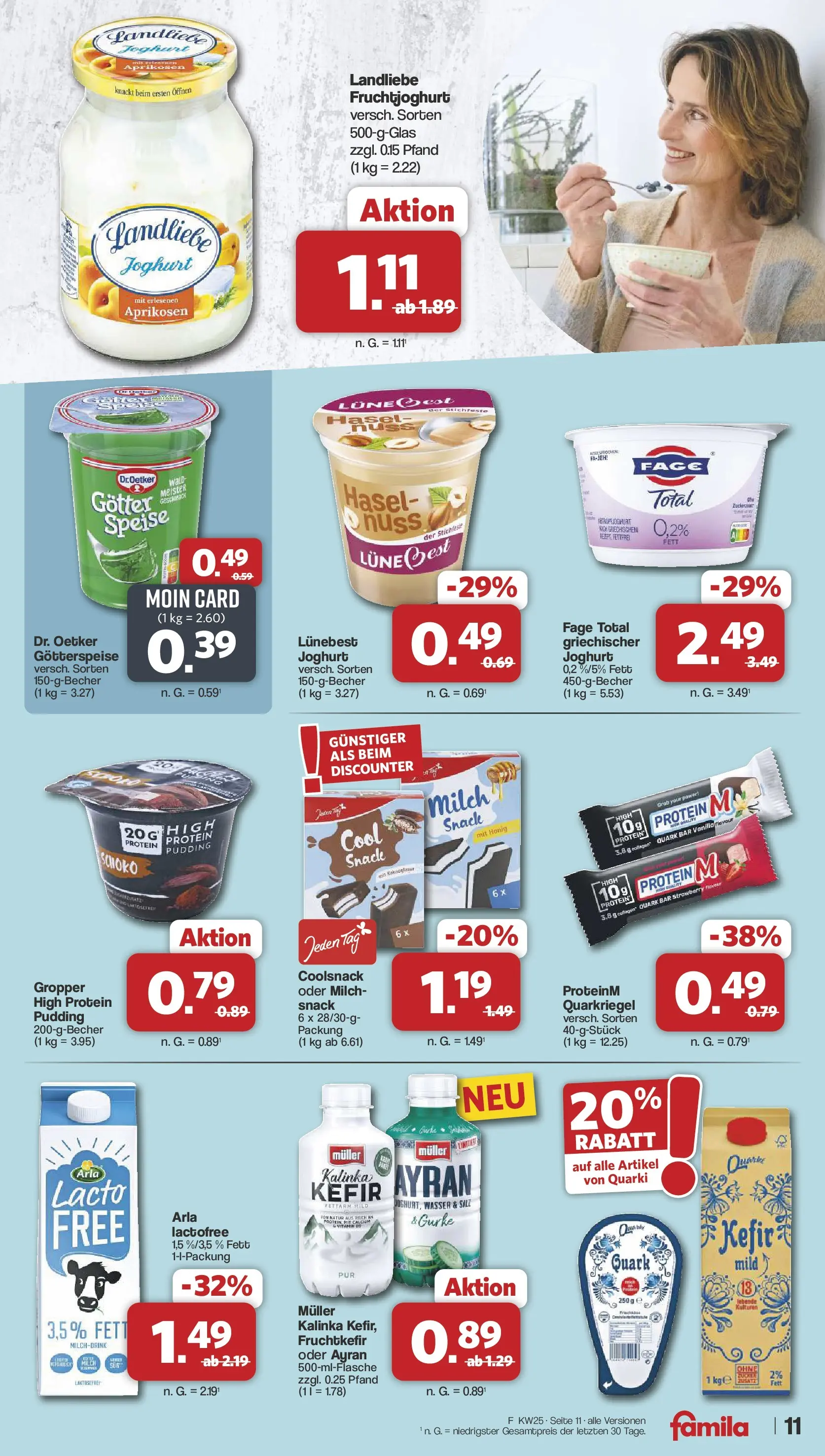 Famila Nordwest Wochenangebote (ab 15.06.2026) zum Blättern | Seite: 11 | Produkte: Quark, Joghurt, Pudding, Wasser