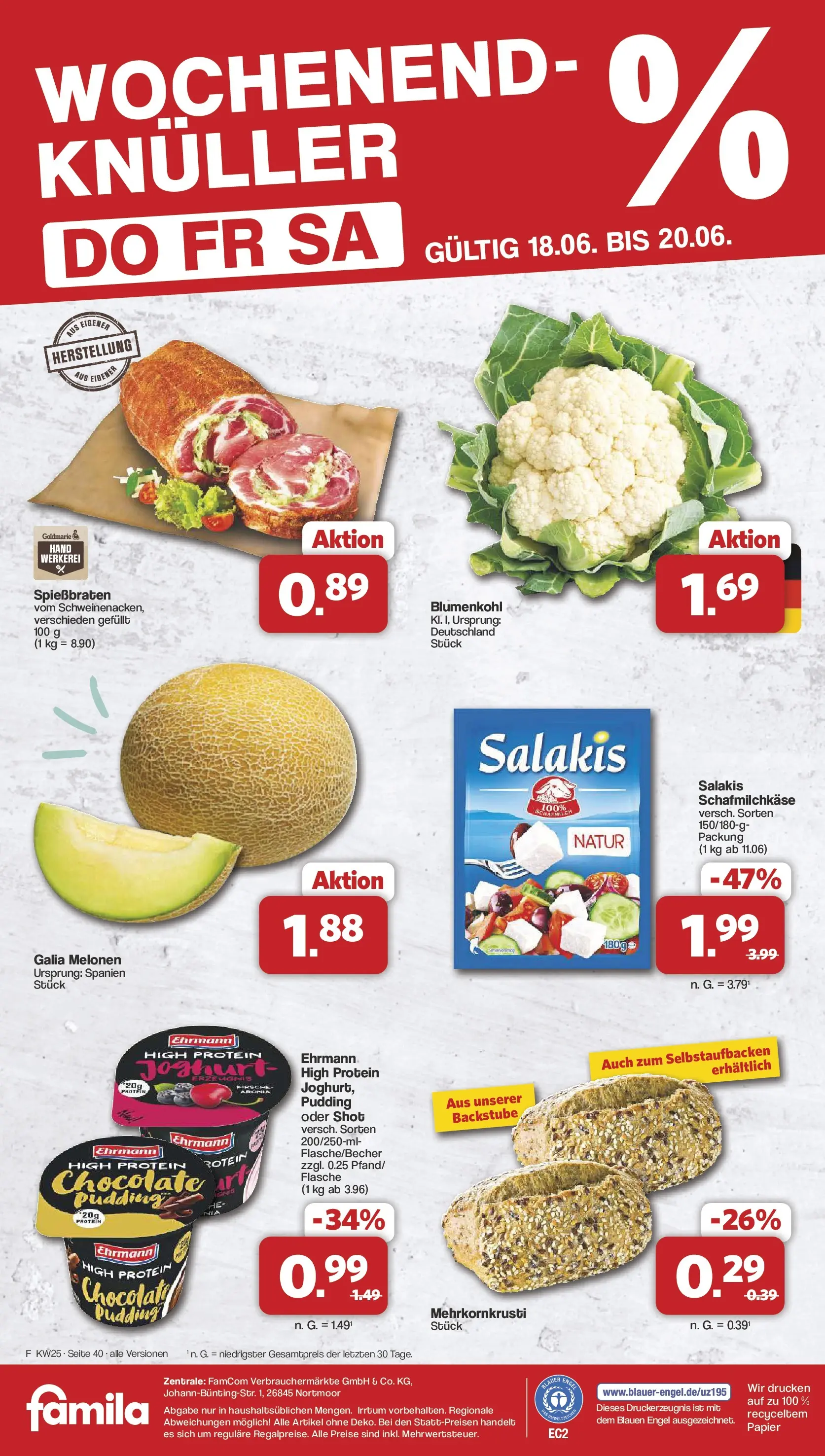 Famila Nordwest Wochenangebote (ab 15.06.2026) zum Blättern | Seite: 45 | Produkte: Pudding, Salakis, Blumenkohl