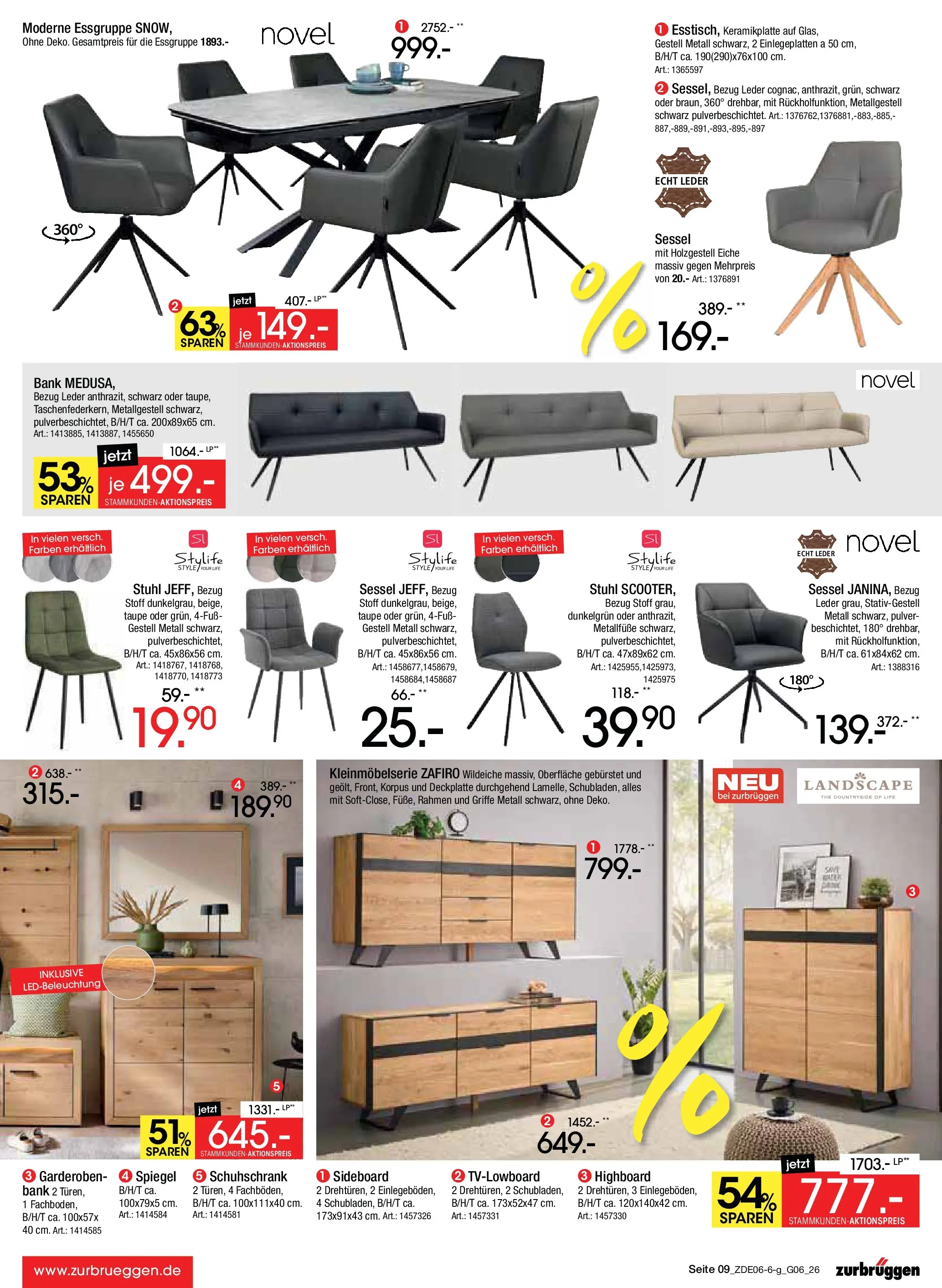 Zurbrüggen Mega Sparpreise (ab 08.06.2026) zum Blättern | Seite: 9 | Produkte: Sideboard, Essgruppe, Sessel, Stuhl