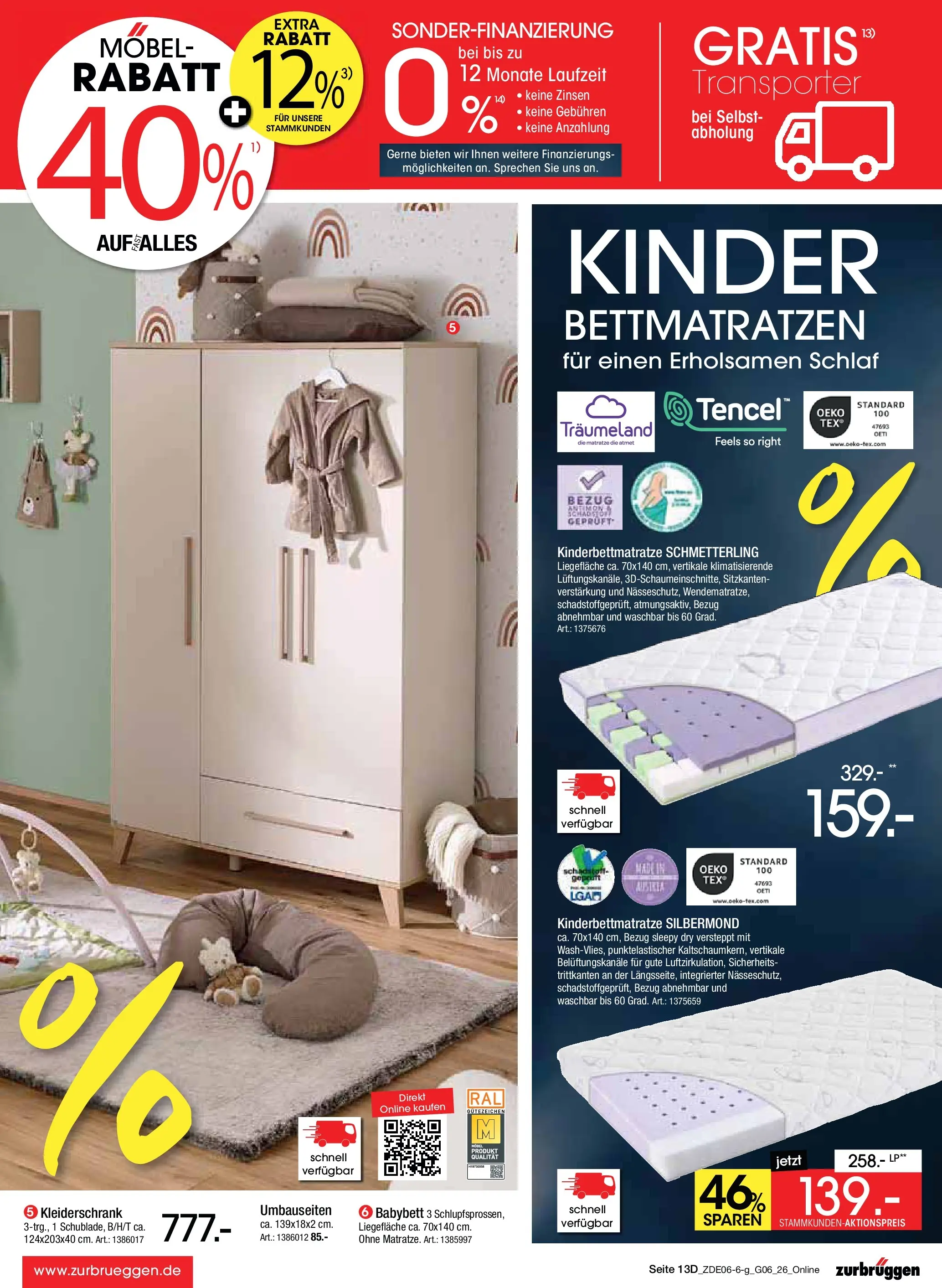 Zurbrüggen Mega Sparpreise (ab 08.06.2026) zum Blättern | Seite: 37 | Produkte: Matratze, Kleiderschrank, Babybett