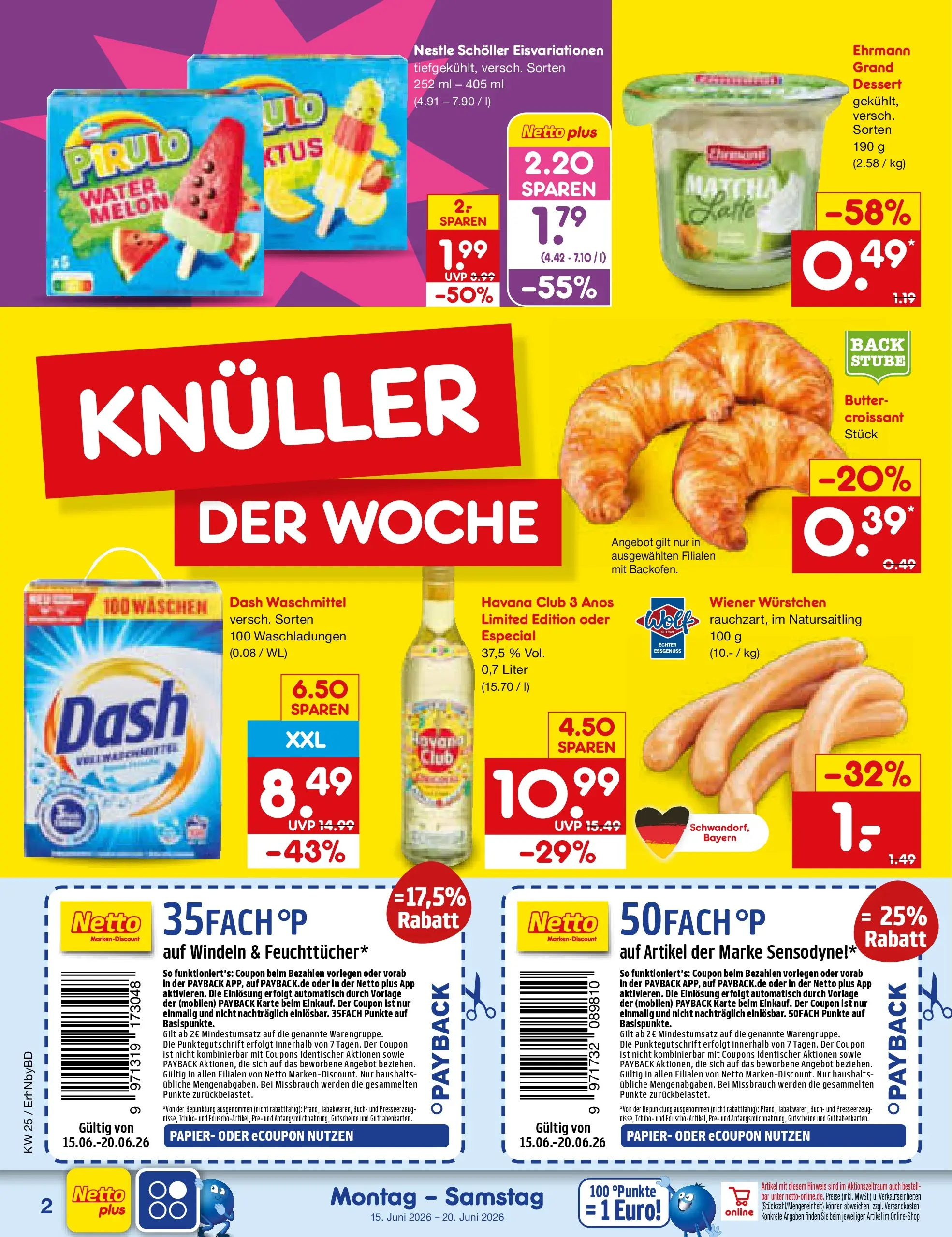 Netto Marken-Discount Prospekt Ergolding (ab 15.06.2026) » Angebote | Seite: 2 | Produkte: Havana club, Wiener wurstchen, Croissant, Waschmittel