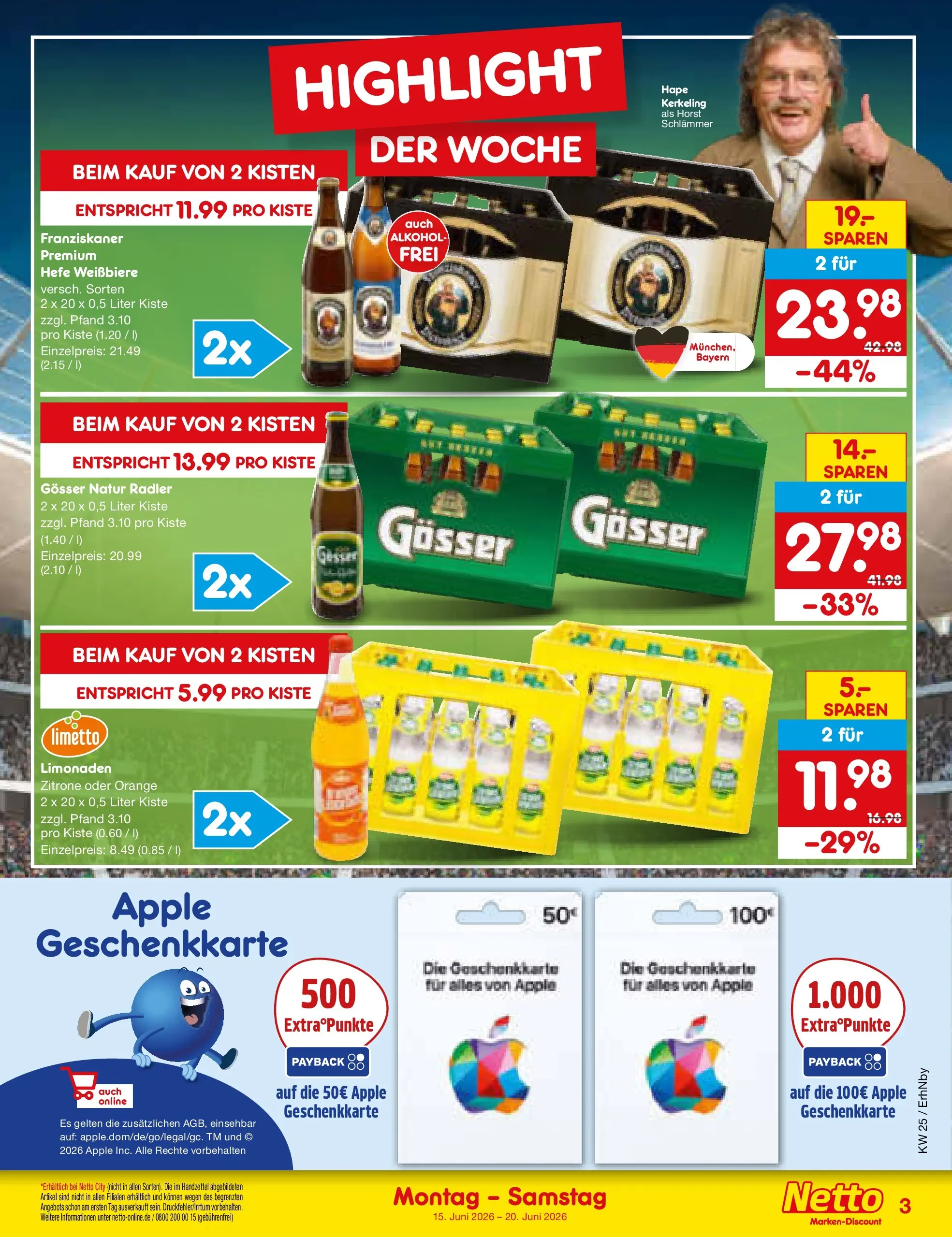 Netto Marken-Discount Prospekt Ergolding (ab 15.06.2026) » Angebote | Seite: 3 | Produkte: Franziskaner, Apple, Radler, Zitrone