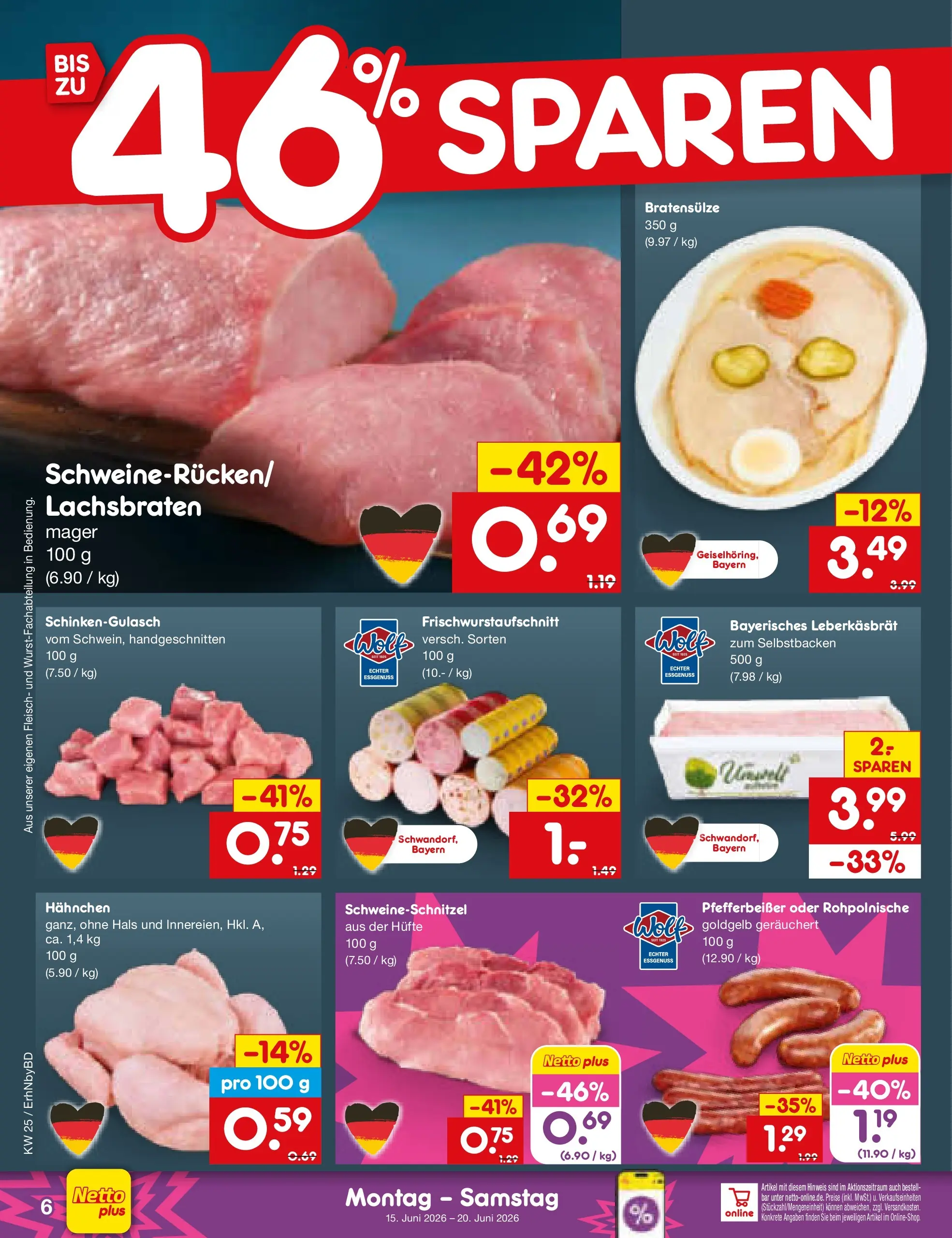 Netto Marken-Discount Prospekt Ergolding (ab 15.06.2026) » Angebote | Seite: 8 | Produkte: Hahnchen, Fleisch