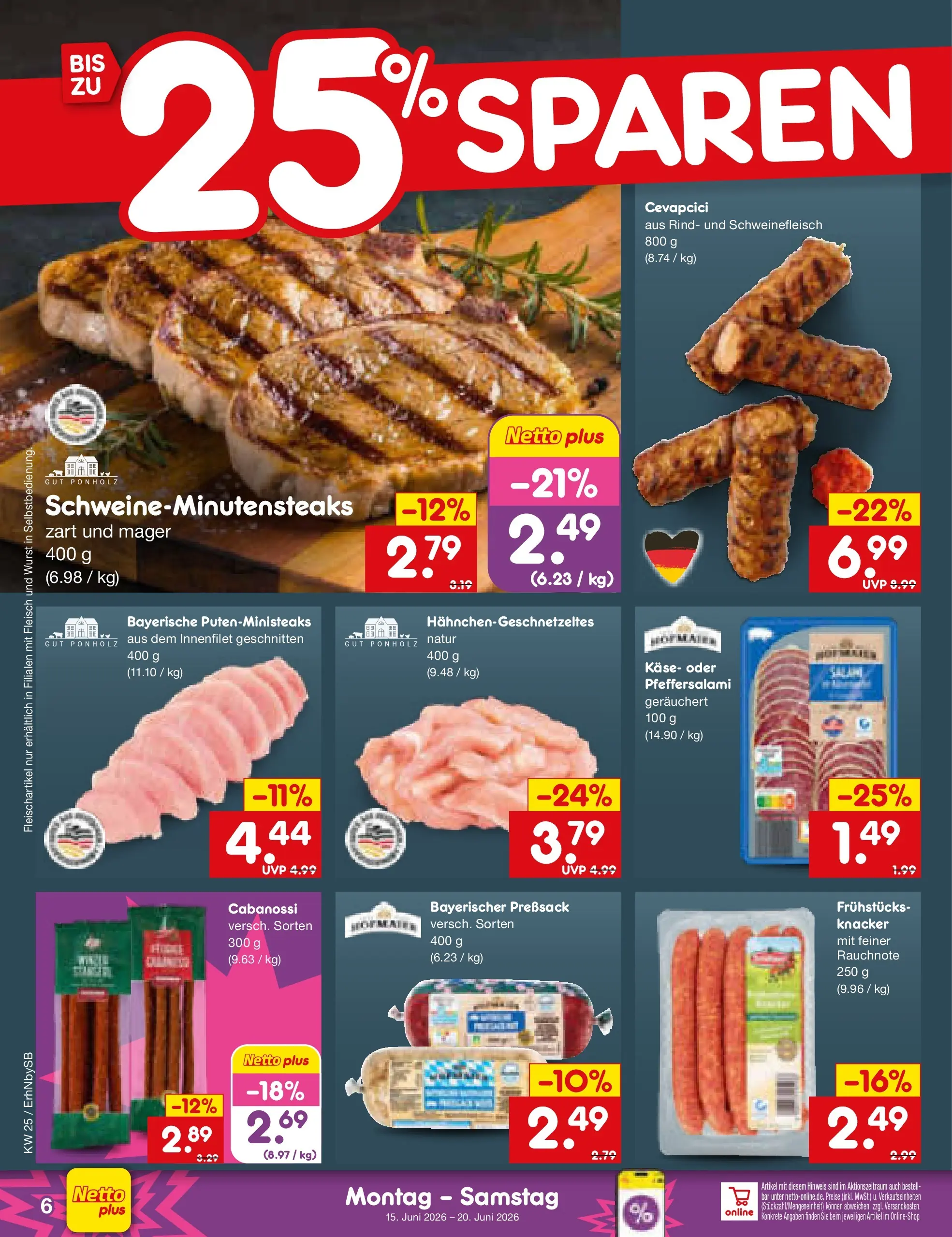 Netto Marken-Discount Prospekt Metten (ab 15.06.2026) » Angebote | Seite: 8 | Produkte: Käse, Cevapcici, Wurst, Schweinefleisch