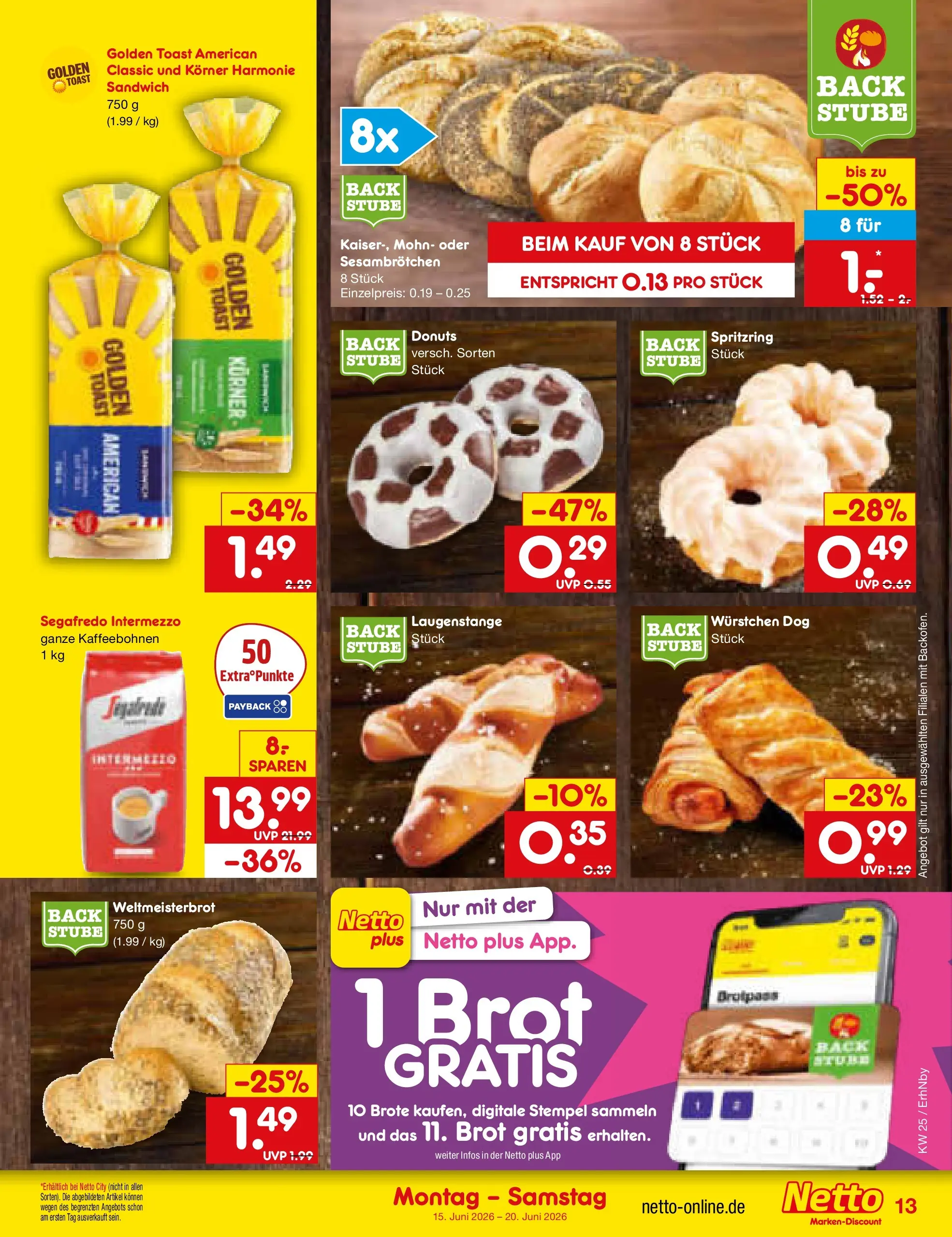 Netto Marken-Discount Prospekt Ergolding (ab 15.06.2026) » Angebote | Seite: 17 | Produkte: Toast, Donuts, Brot, Segafredo