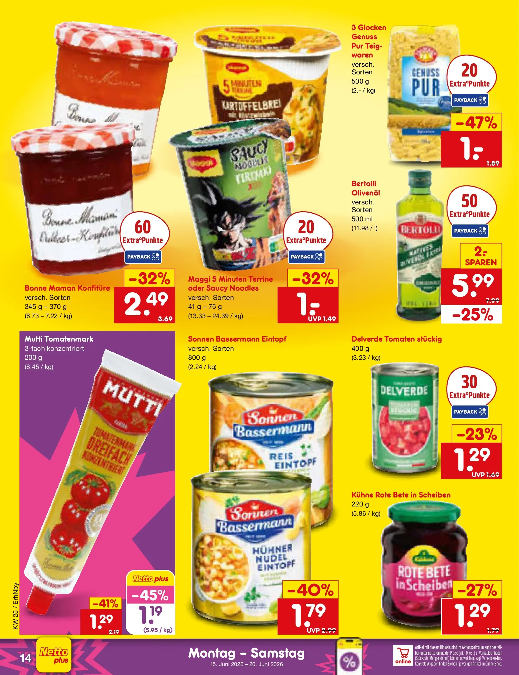 Netto Marken-Discount Prospekt Ergolding (ab 15.06.2026) » Angebote | Seite: 18 | Produkte: Olivenol, Tomaten, Reis, Maggi 5 minuten terrine