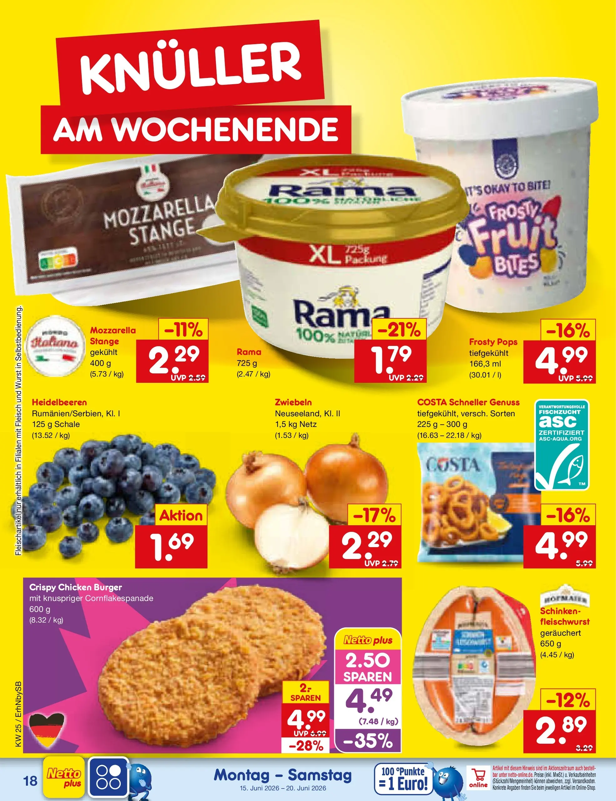 Netto Marken-Discount Prospekt Metten (ab 15.06.2026) » Angebote | Seite: 22 | Produkte: Mozzarella, Burger, Wurst, Fleisch