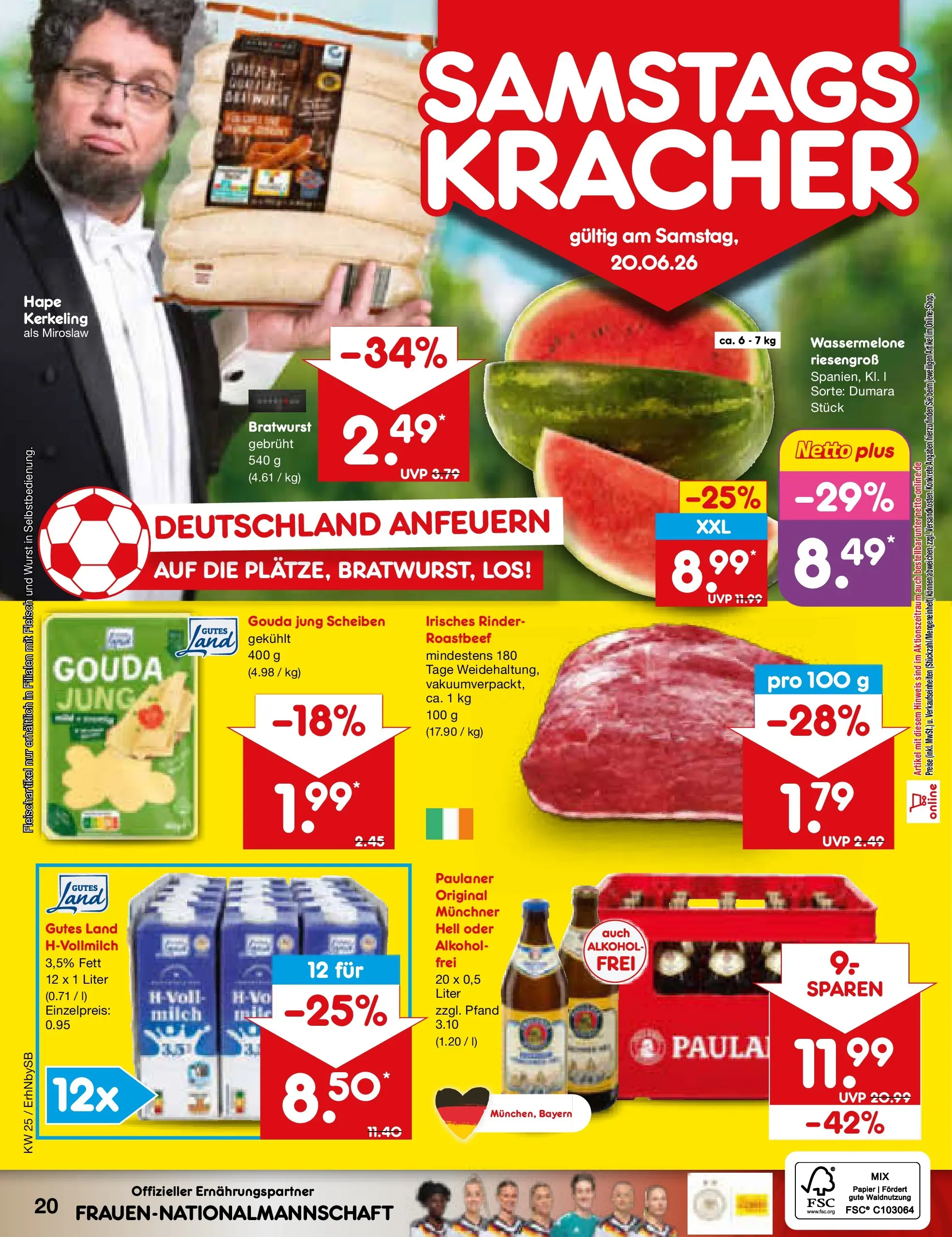 Netto Marken-Discount Prospekt Metten (ab 15.06.2026) » Angebote | Seite: 26 | Produkte: Wurst, Wassermelone, Fleisch, Paulaner