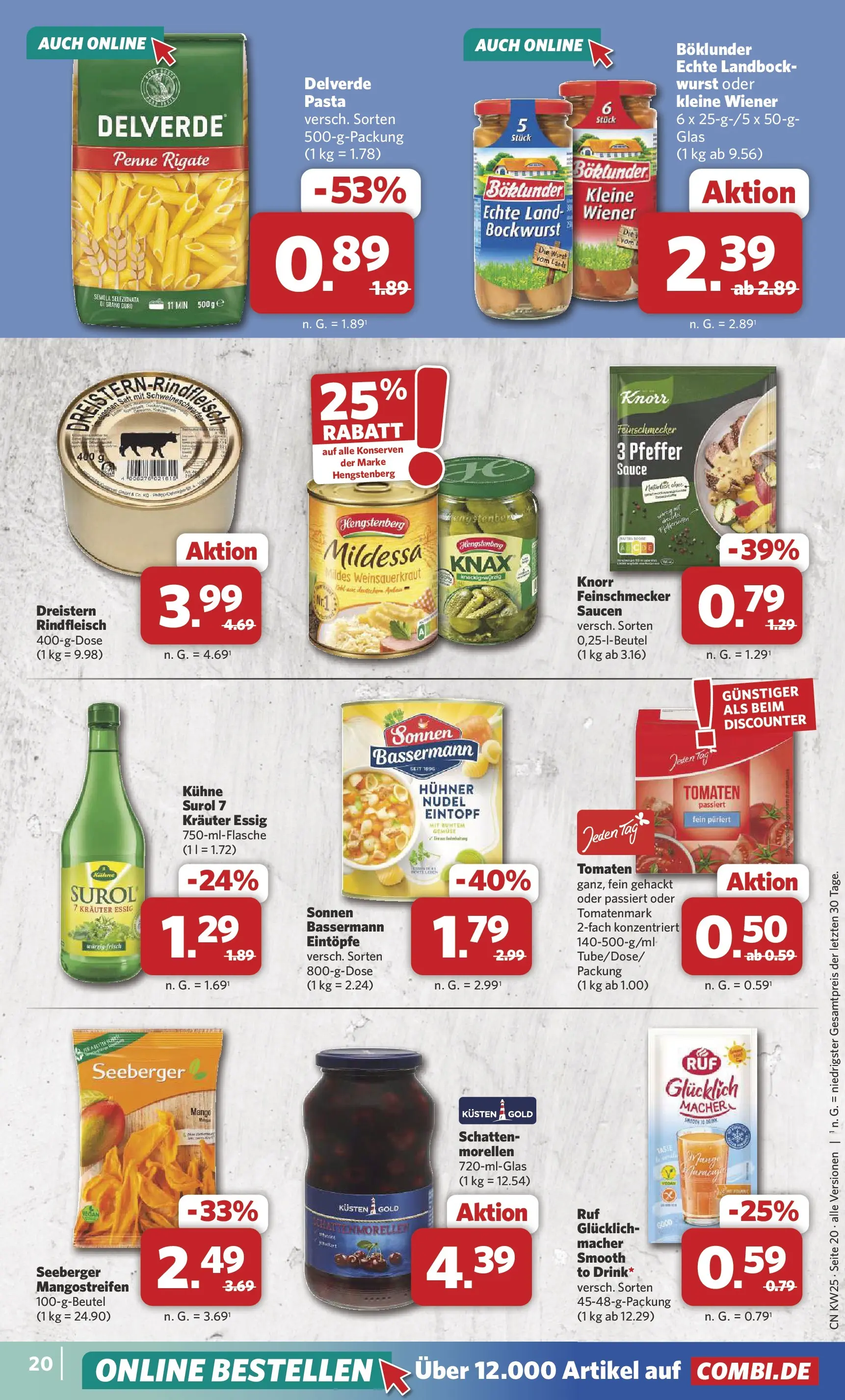 Combi Unsere Combi Wochenangebote (ab 15.06.2026) zum Blättern | Seite: 22 | Produkte: Bockwurst, Knorr, Pfeffer, Rindfleisch