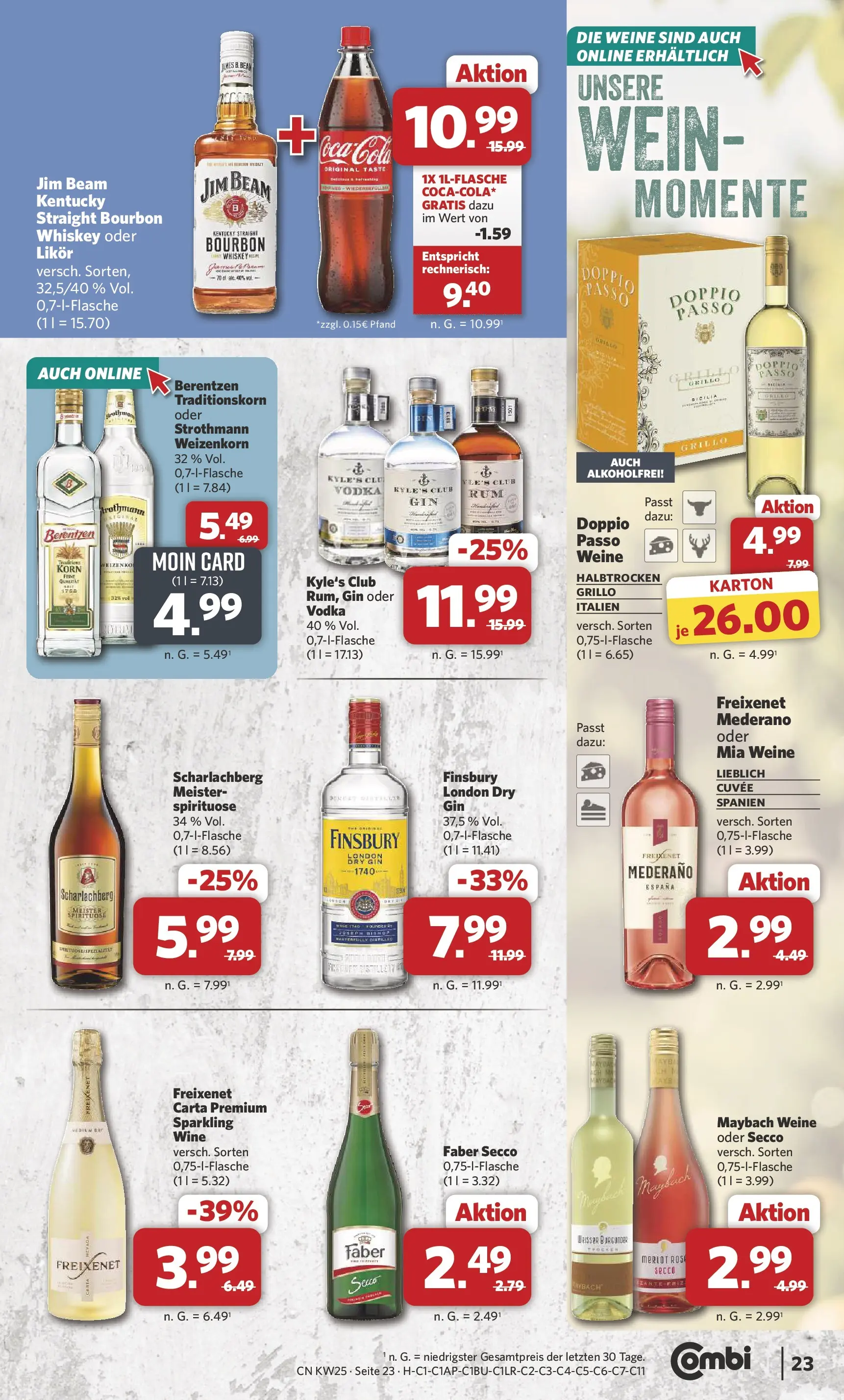 Combi Unsere Combi Wochenangebote (ab 15.06.2026) zum Blättern | Seite: 25 | Produkte: Wein, Vodka, Bourbon, Berentzen