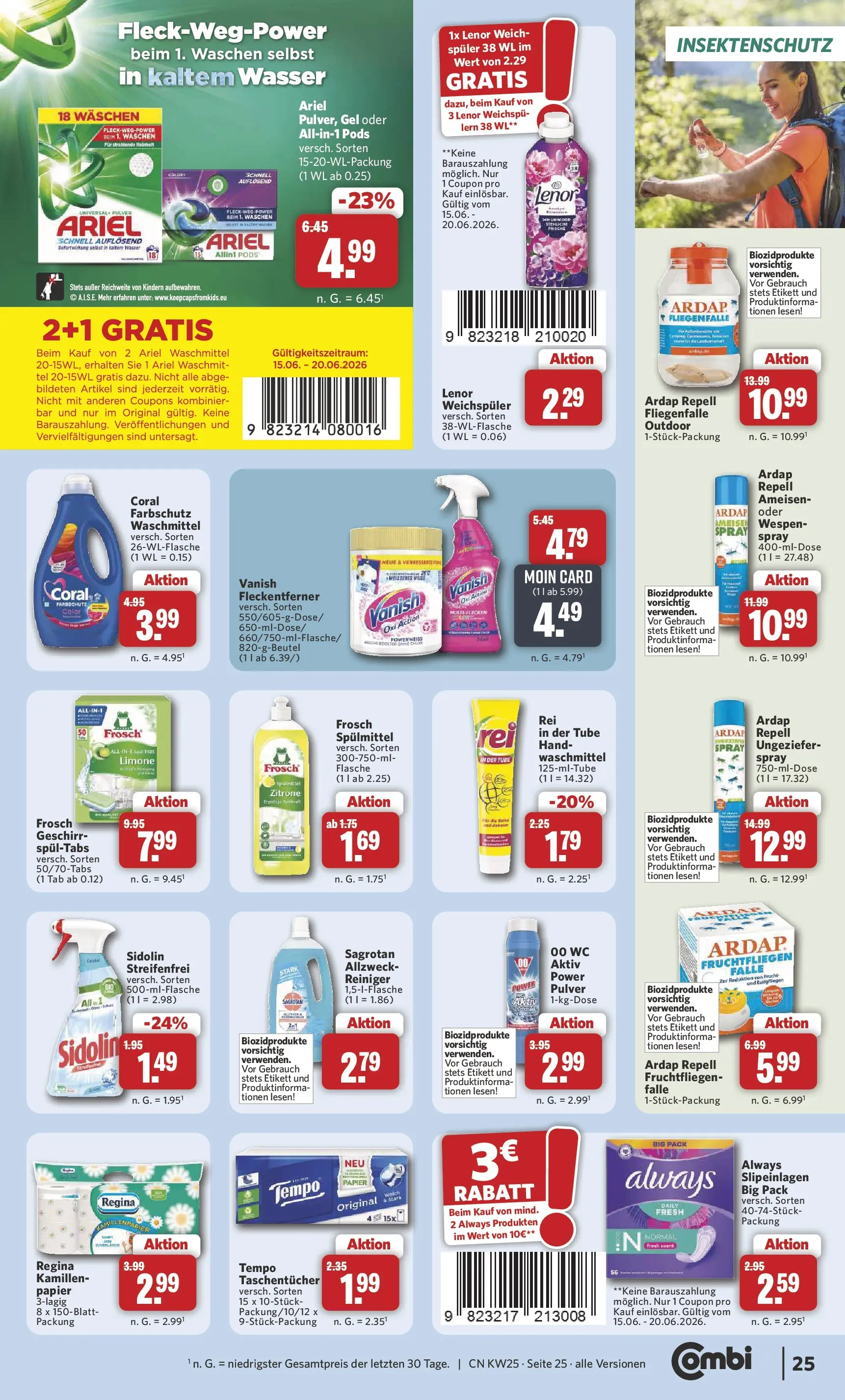 Combi Unsere Combi Wochenangebote (ab 15.06.2026) zum Blättern | Seite: 29 | Produkte: Ariel, Wasser, Weichspüler, Waschmittel