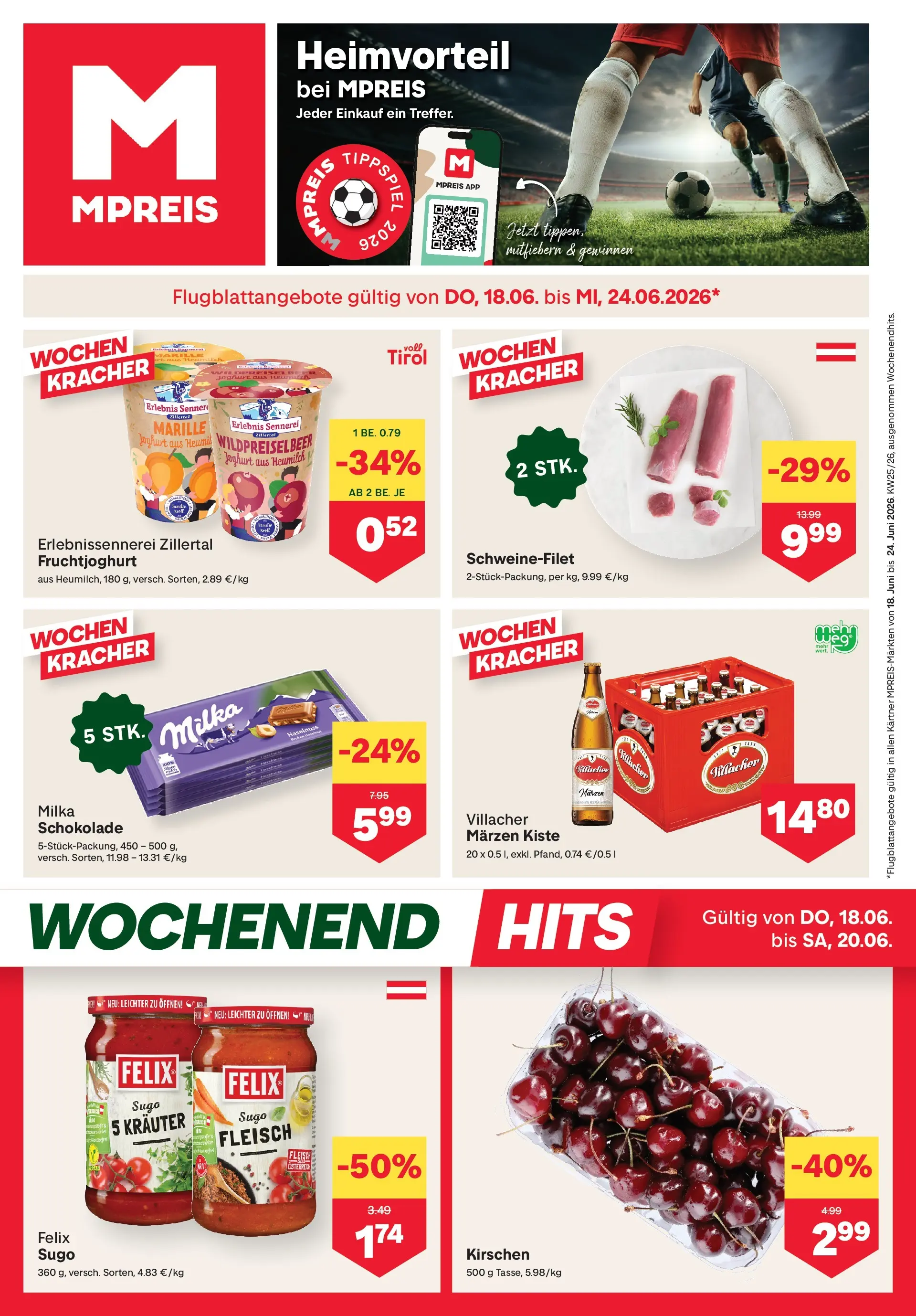 MPREIS Velden von 17.06.2026 - Aktuelle Angebote | Seite: 1 | Produkte: Joghurt, Schokolade