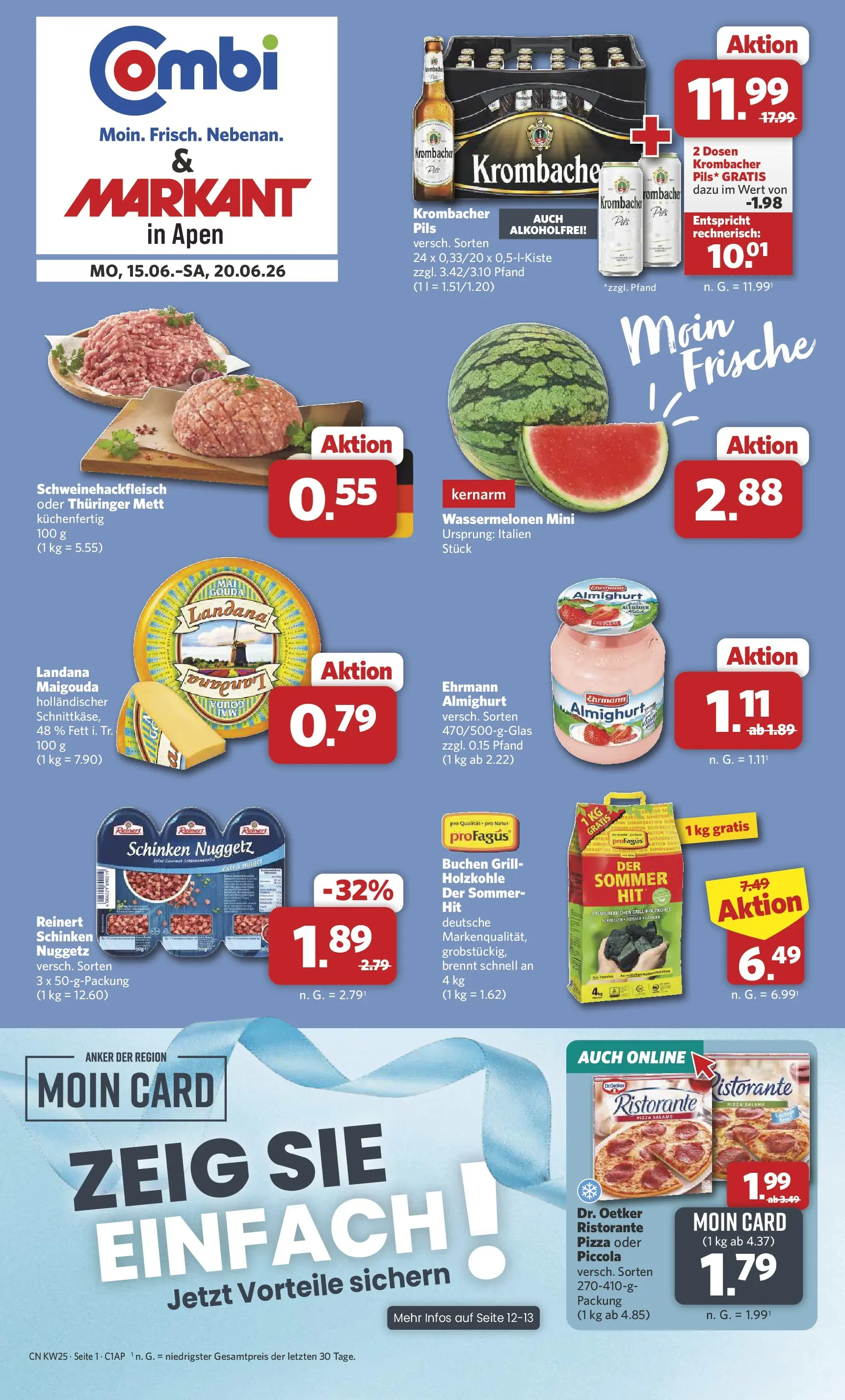 Combi Unsere Combi Wochenangebote (ab 15.06.2026) zum Blättern | Seite: 1 | Produkte: Gouda, Pils, Krombacher, Schinken