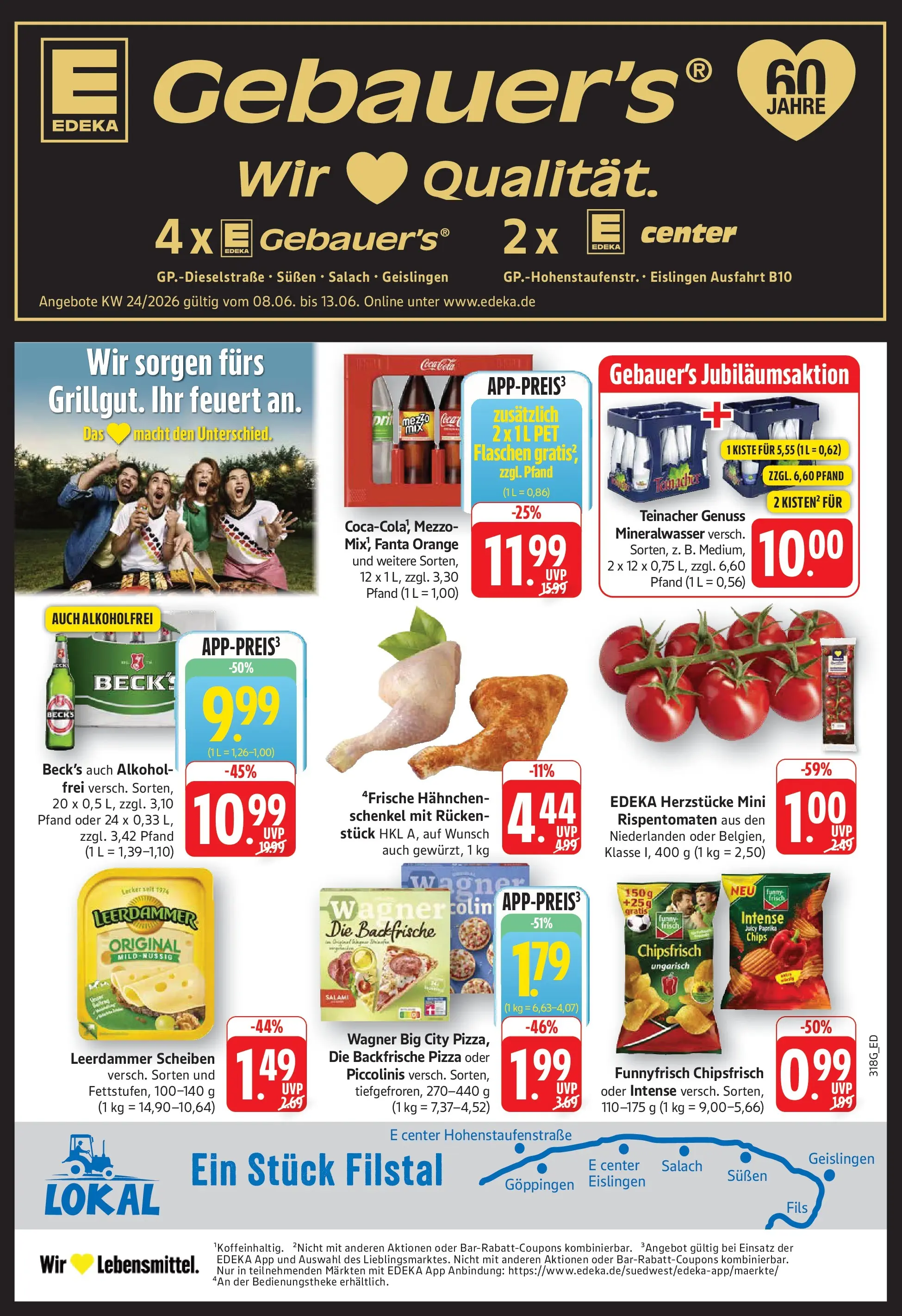 Edeka prospekt Geislingen (ab 08.06.2026) » Angebote Online | Seite: 1 | Produkte: Hahnchenschenkel, Tomaten, Mineralwasser, Paprika