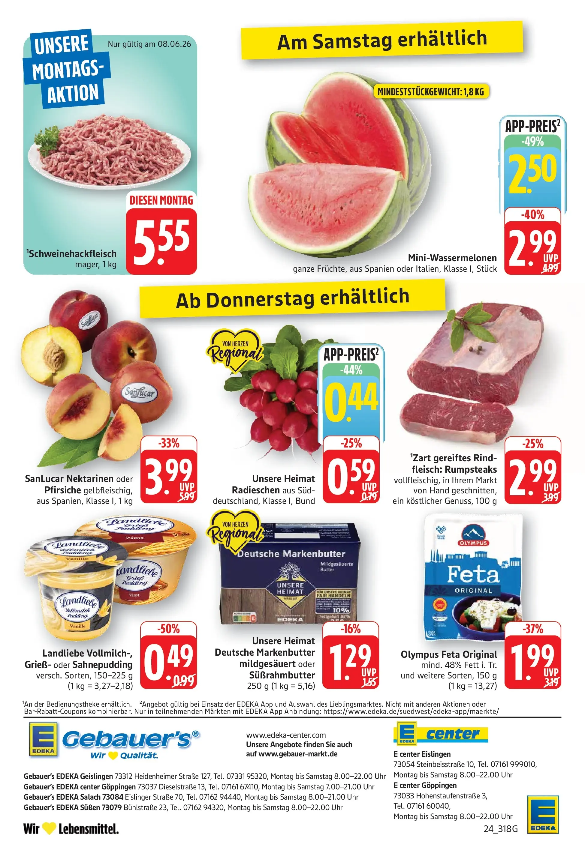 Edeka prospekt Göppingen (ab 08.06.2026) » Angebote Online | Seite: 24 | Produkte: Feta, Butter, Nektarinen, Steak