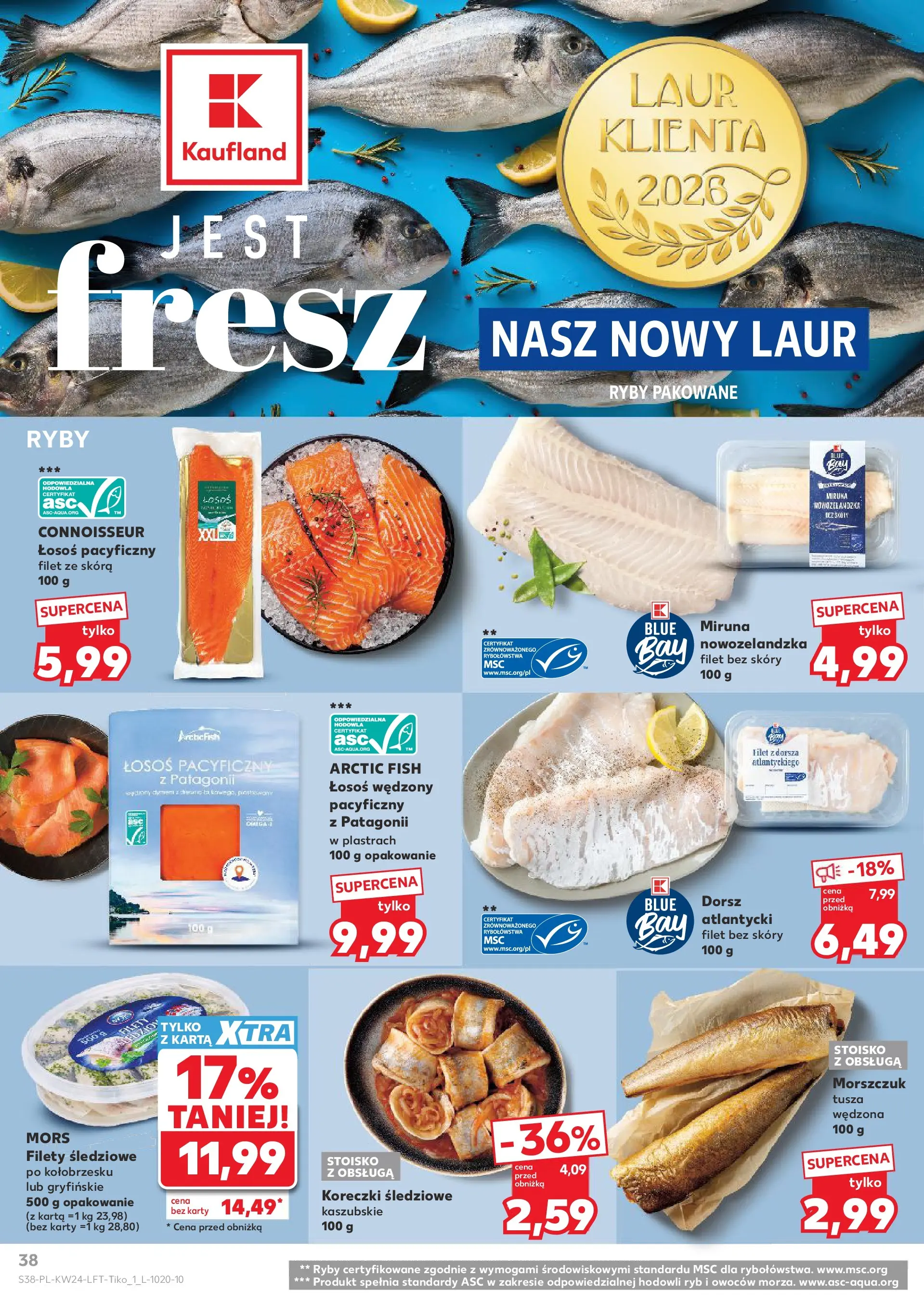 Kaufland gazetka od 11.06.2026 - od jutra PDF | Strona: 38 | Produkty: Miruna, Dorsz, Łosoś, Ryby