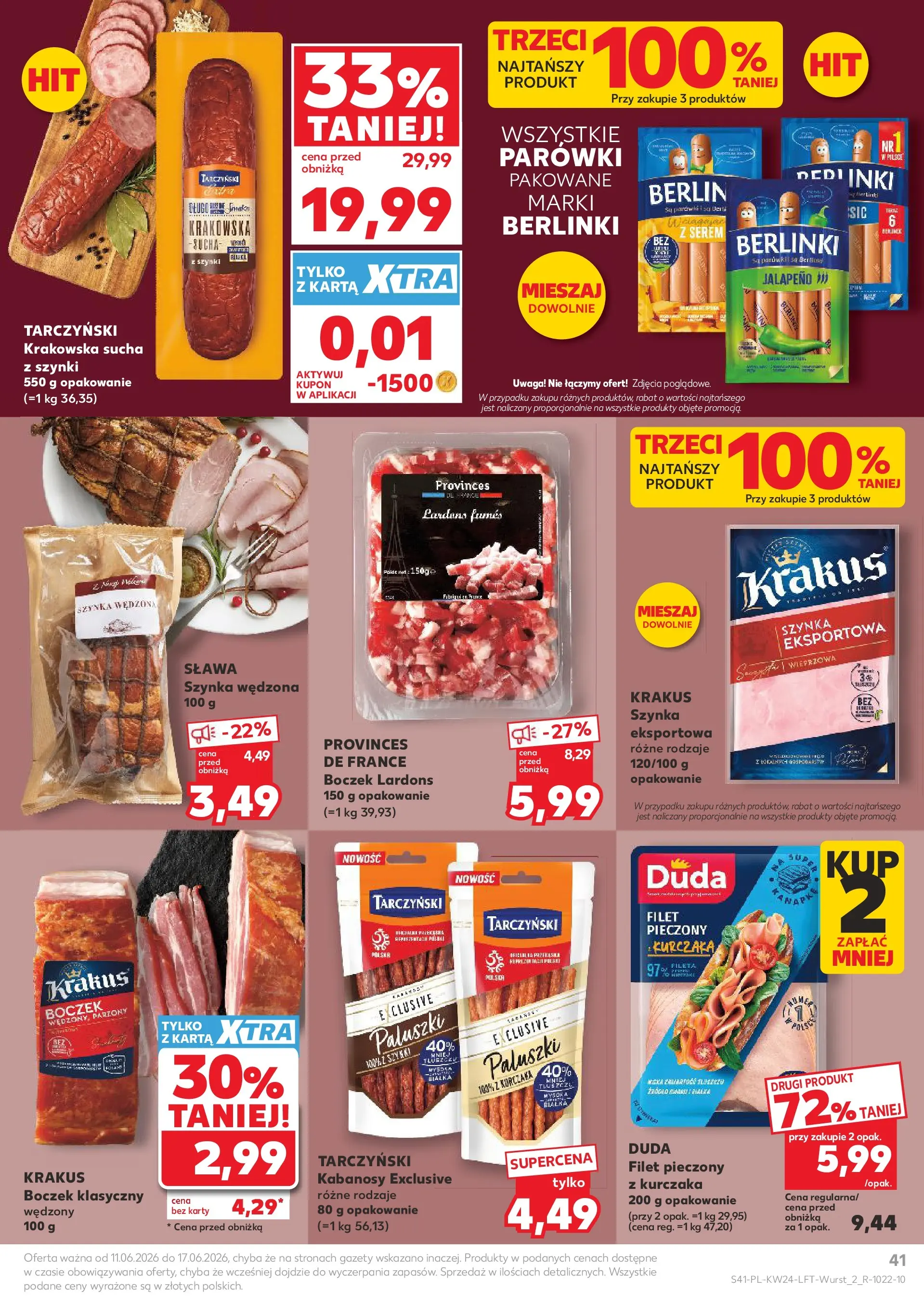Kaufland gazetka od 11.06.2026 - od jutra PDF | Strona: 41 | Produkty: Kabanosy, Szynka, Boczek, Paluszki