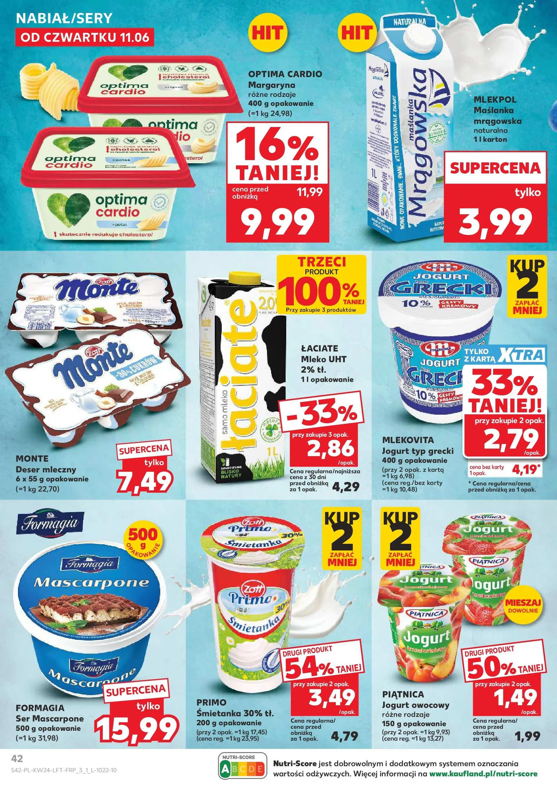 Kaufland gazetka od 11.06.2026 - od jutra PDF | Strona: 42 | Produkty: Jogurt grecki, Mascarpone, Margaryna, Ser