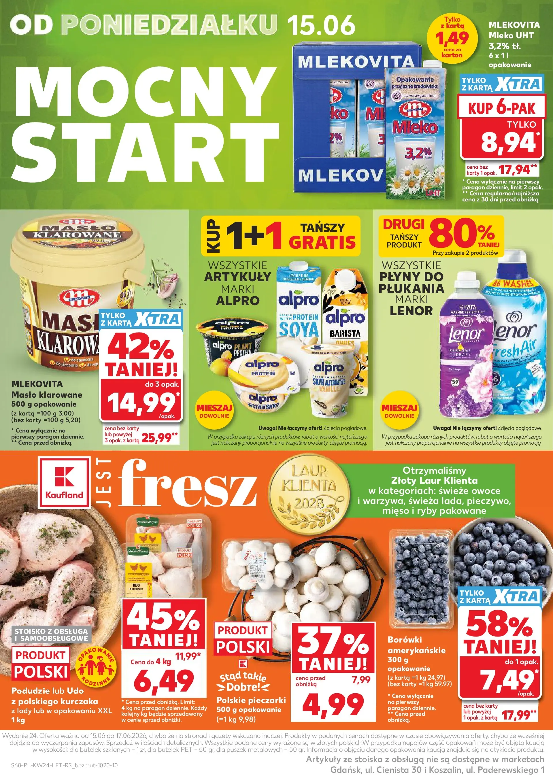 Kaufland gazetka od 11.06.2026 - od jutra PDF | Strona: 68 | Produkty: Karta, Pieczarki, Masło klarowane, Mleko