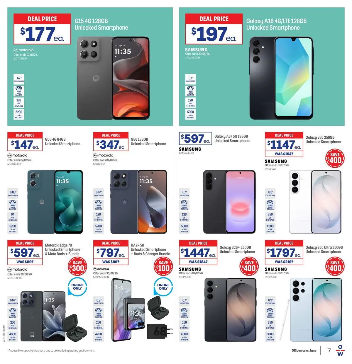 Officeworks - EOFY Deals - 10/06/2026 > weekly / monthly specials | Page: 7 | Products: Battery, Soup, Smartphone, Camera