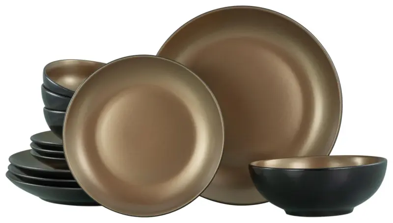 Tafelservice Schwarz/Goldfarben, 12-teilig
