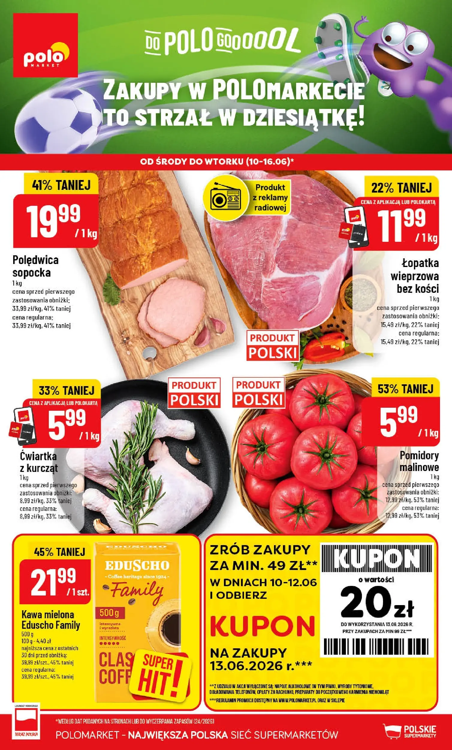 Nowa POLOmarket gazetka od jutra 10.06.2026 | Strona: 1 | Produkty: Napoje, Kawa, Pomidory