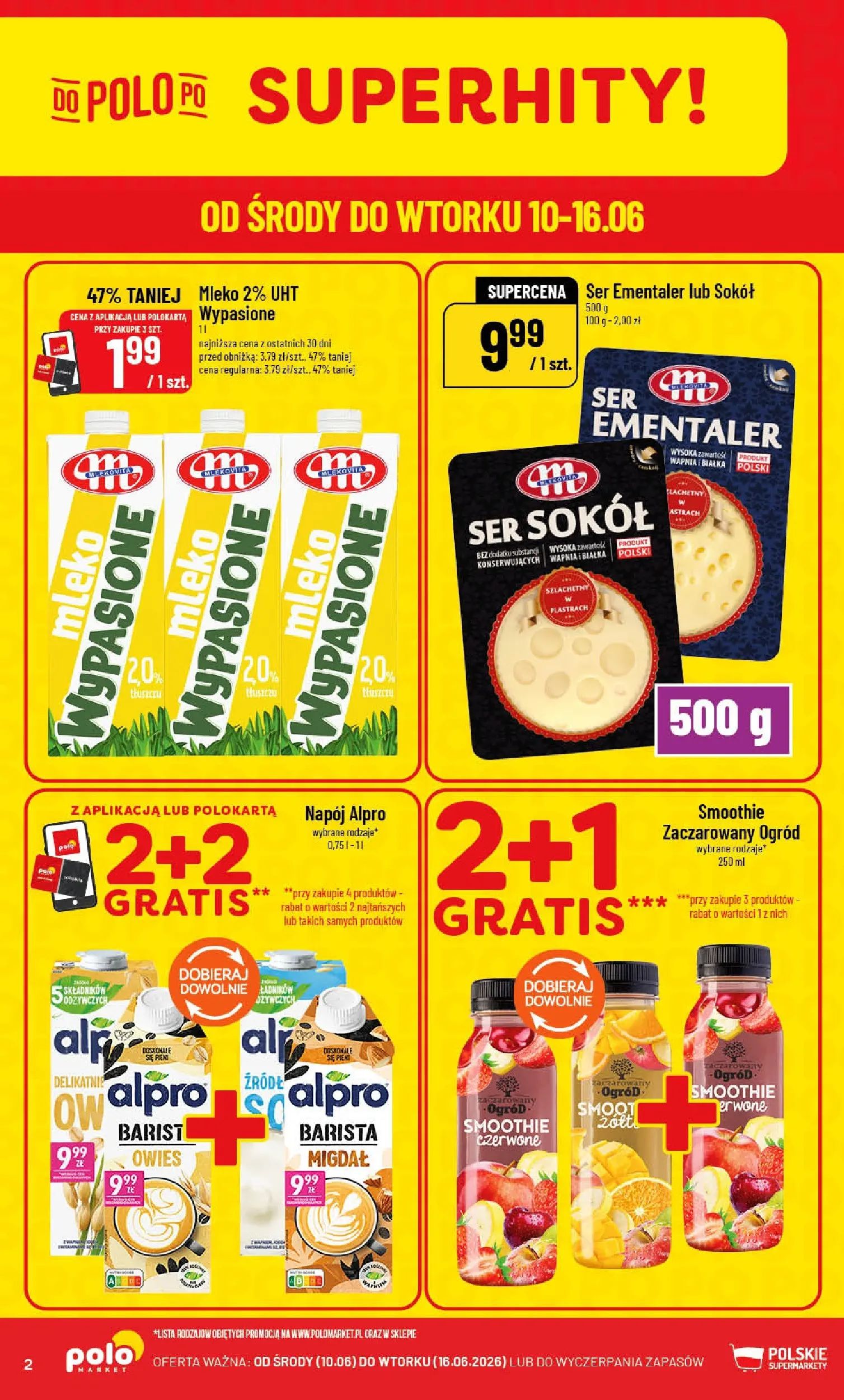 Nowa POLOmarket gazetka od jutra 10.06.2026 | Strona: 2 | Produkty: Alpro, Smoothie, Mleko, Ser