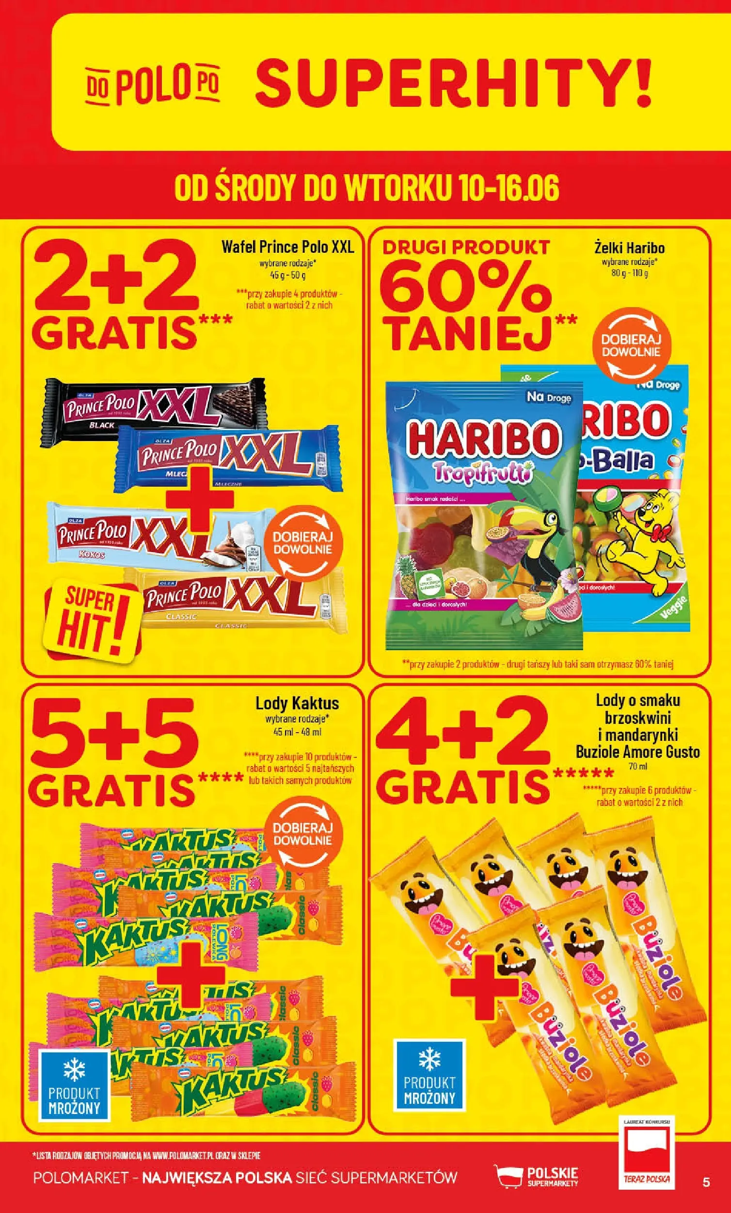 Nowa POLOmarket gazetka od jutra 10.06.2026 | Strona: 5 | Produkty: Żelki haribo, Prince polo xxl, Żelki, Lody