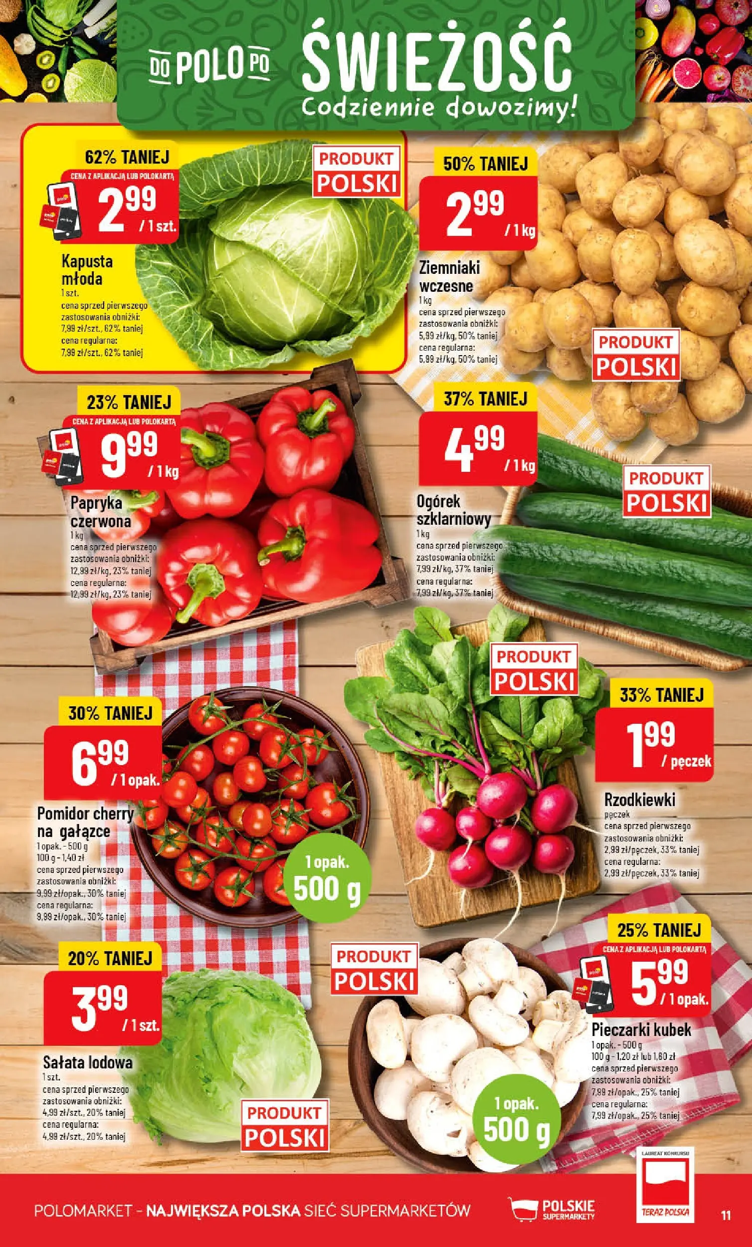 Nowa POLOmarket gazetka od jutra 10.06.2026 | Strona: 11 | Produkty: Pieczarki, Papryka, Pomidor cherry, Ziemniaki