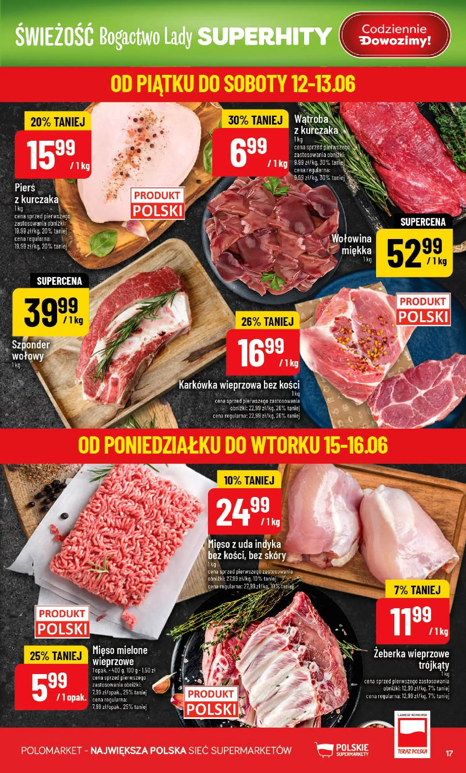 Nowa POLOmarket gazetka od jutra 10.06.2026 | Strona: 17 | Produkty: Pierś z kurczaka, Karkówka, Karkówka wieprzowa, Mięso