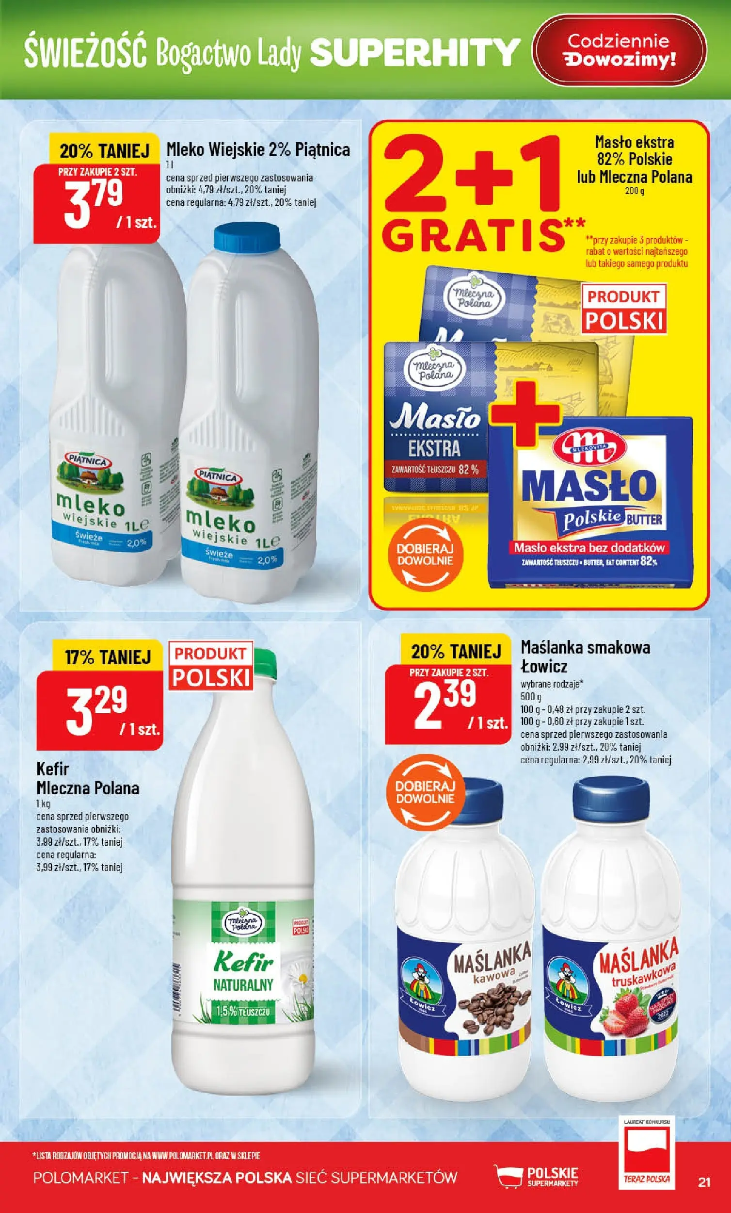 Nowa POLOmarket gazetka od jutra 10.06.2026 | Strona: 21 | Produkty: Kefir, Maślanka, Mleko, Masło