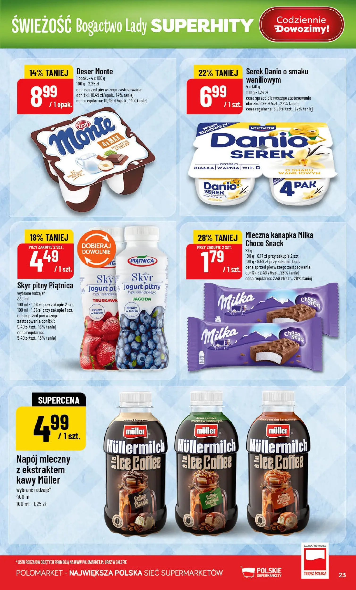 Nowa POLOmarket gazetka od jutra 10.06.2026 | Strona: 23 | Produkty: Serek, Milka, Jogurt, Skyr