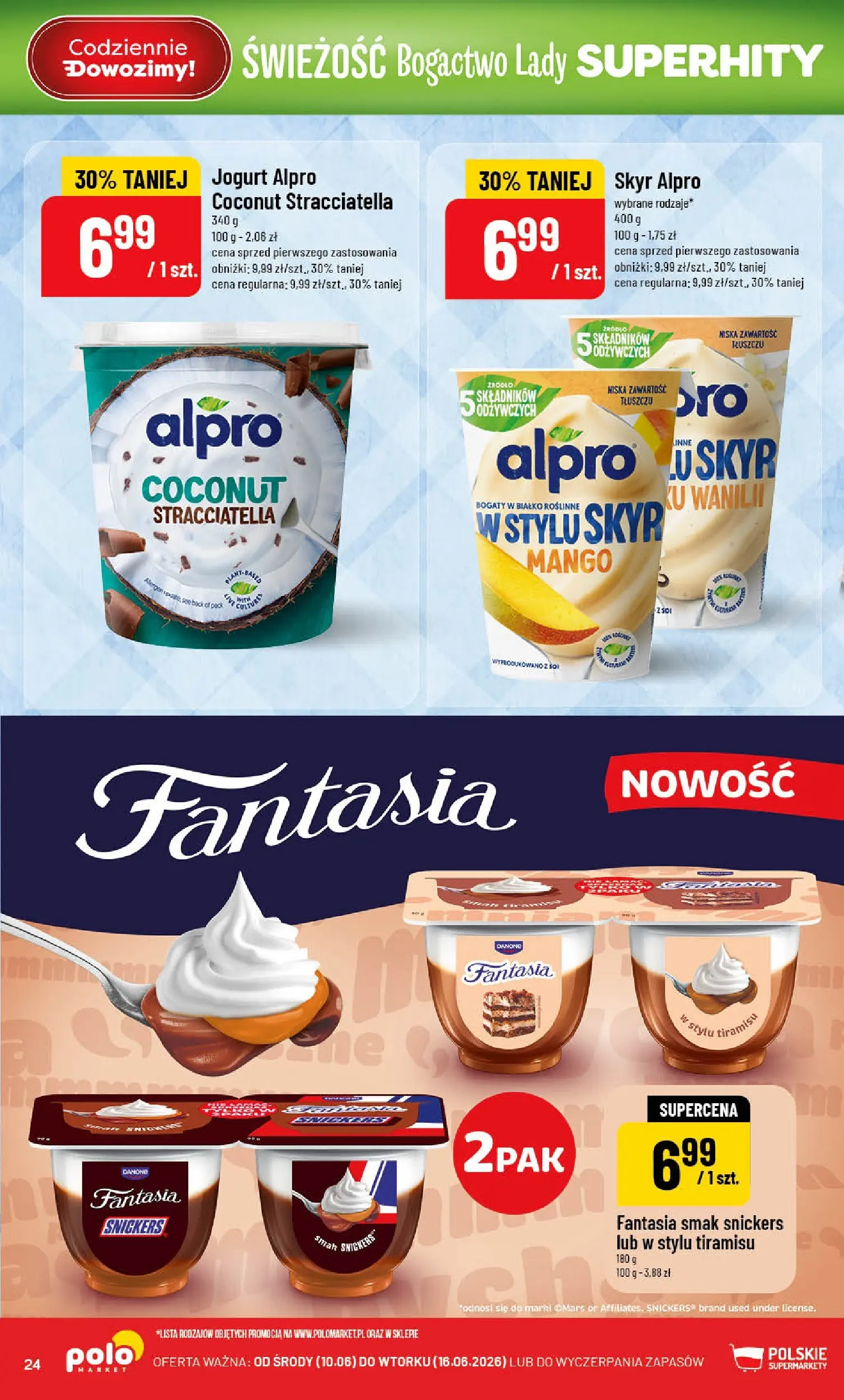 Nowa POLOmarket gazetka od jutra 10.06.2026 | Strona: 24 | Produkty: Mango, Alpro, Tiramisu, Jogurt