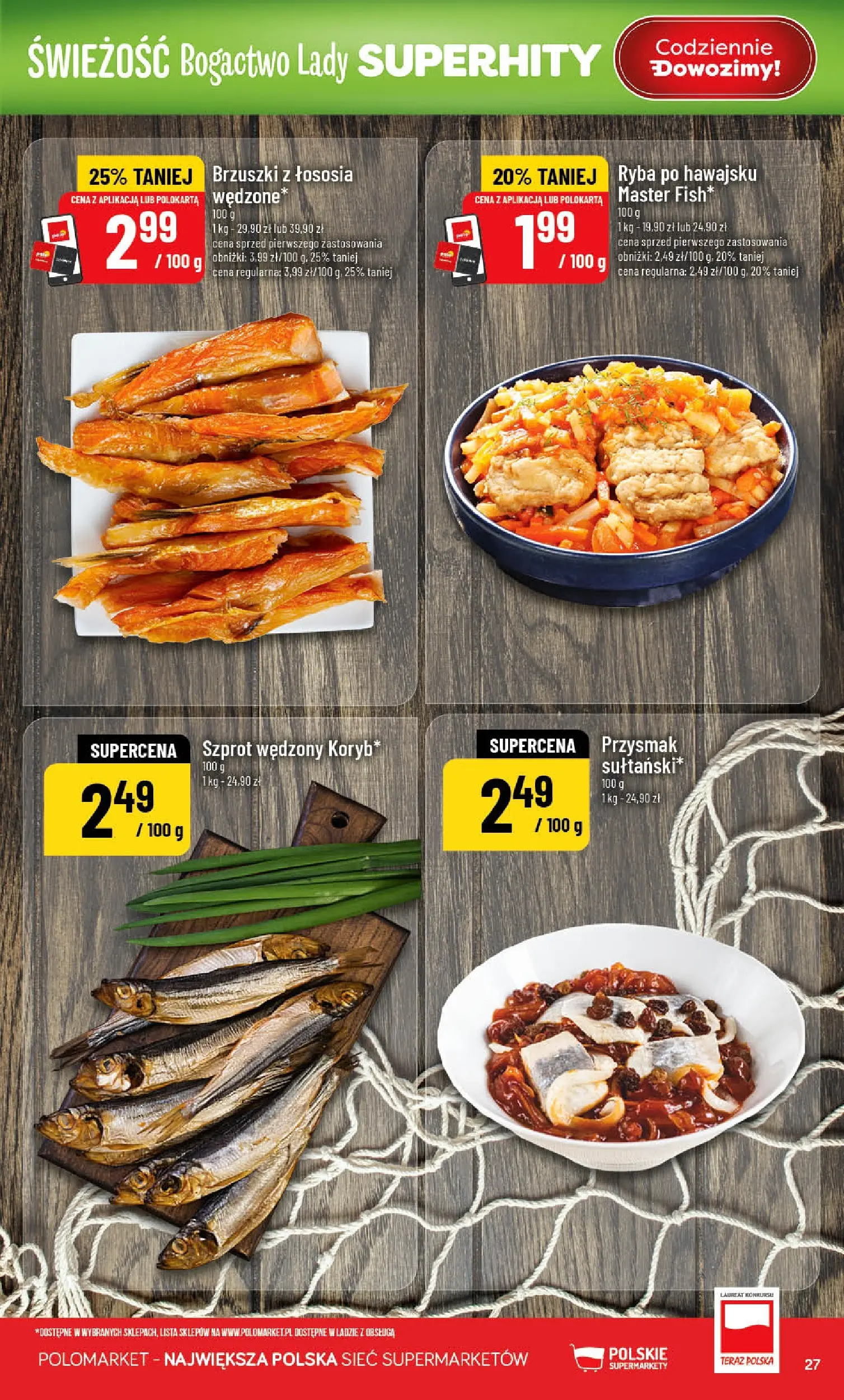 Nowa POLOmarket gazetka od jutra 10.06.2026 | Strona: 27 | Produkty: Brzuszki z łososia, Ryba