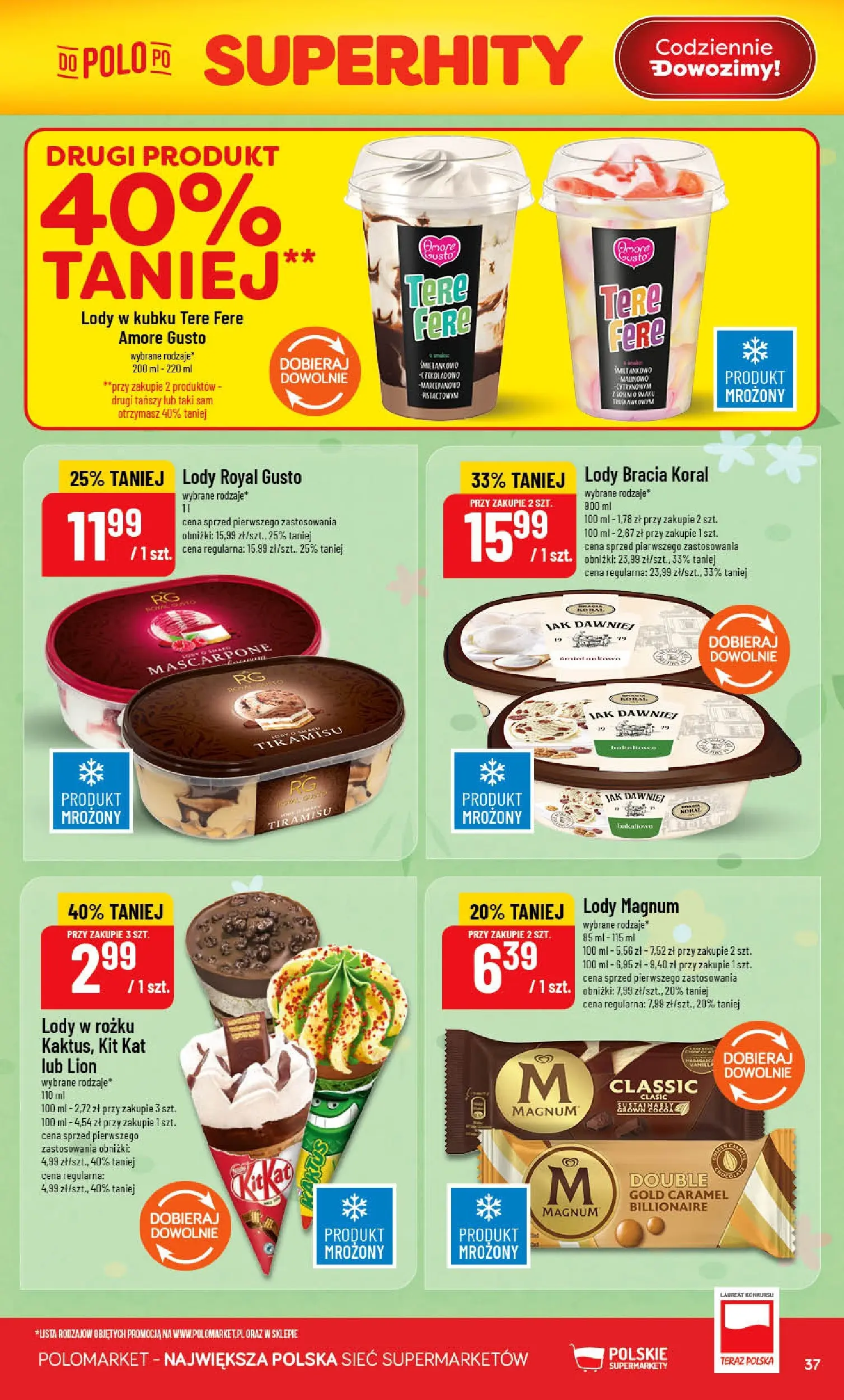 Nowa POLOmarket gazetka od jutra 10.06.2026 | Strona: 37 | Produkty: Tiramisu, Mascarpone, Lody Magnum, Lody