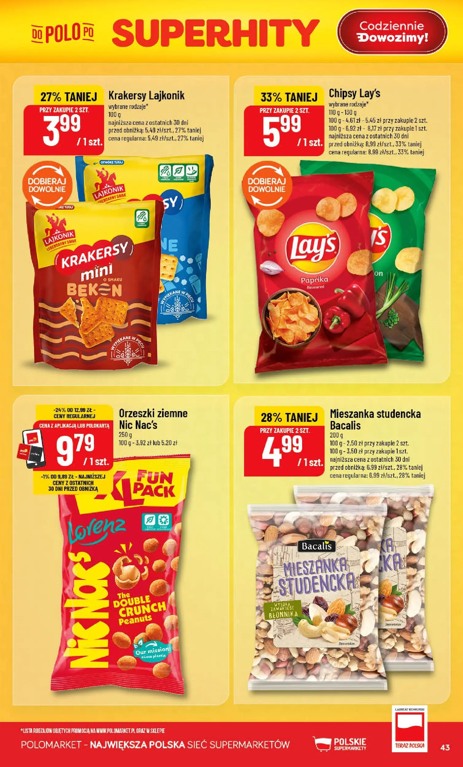 Nowa POLOmarket gazetka od jutra 10.06.2026 | Strona: 43 | Produkty: Chipsy, Krakersy, Orzeszki ziemne