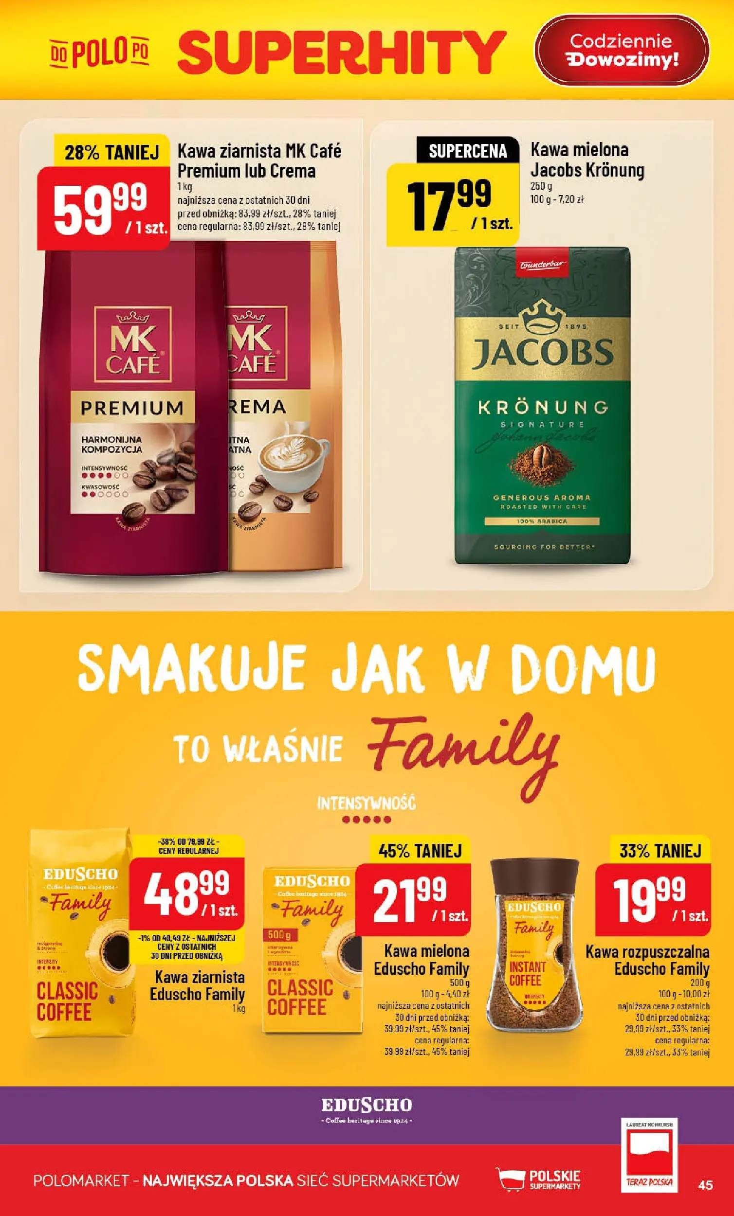Nowa POLOmarket gazetka od jutra 10.06.2026 | Strona: 45 | Produkty: Kawa ziarnista, Kawa rozpuszczalna, Kawa