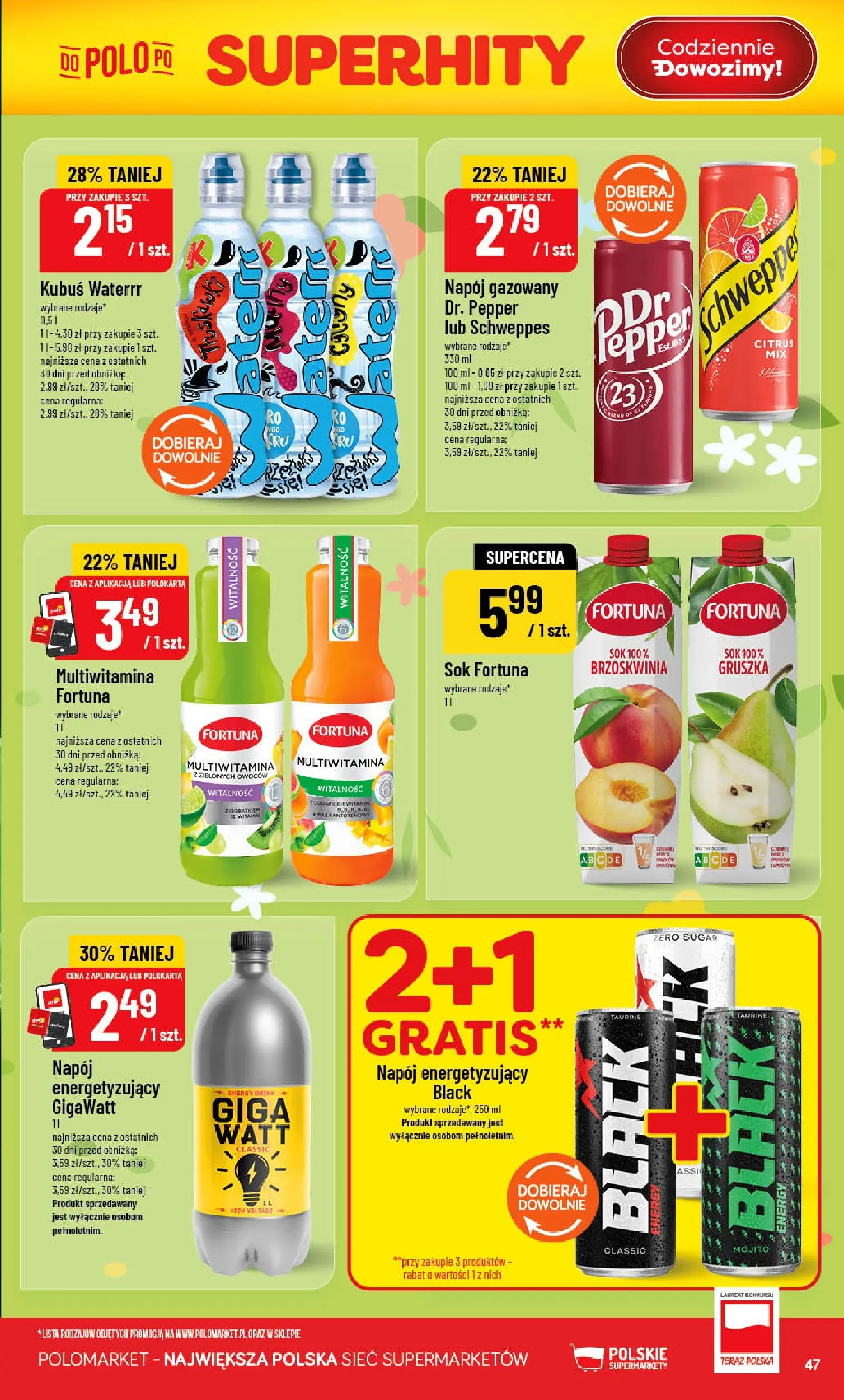 Nowa POLOmarket gazetka od jutra 10.06.2026 | Strona: 47 | Produkty: Brzoskwinia, Gruszka, Sok