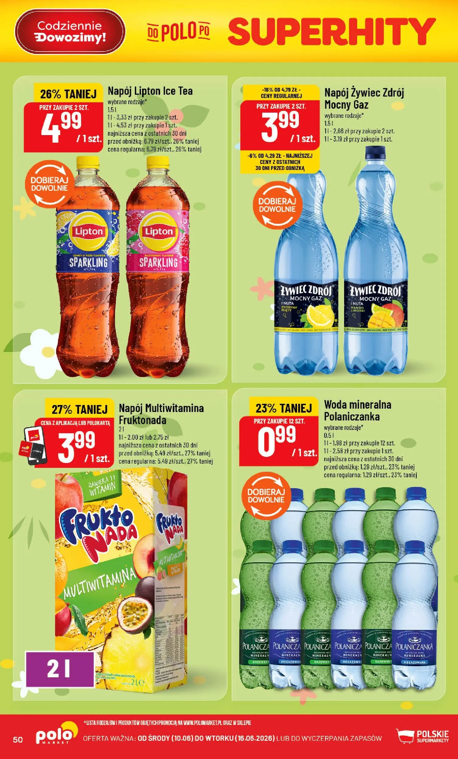 Nowa POLOmarket gazetka od jutra 10.06.2026 | Strona: 50 | Produkty: Mango, Ice Tea, Woda