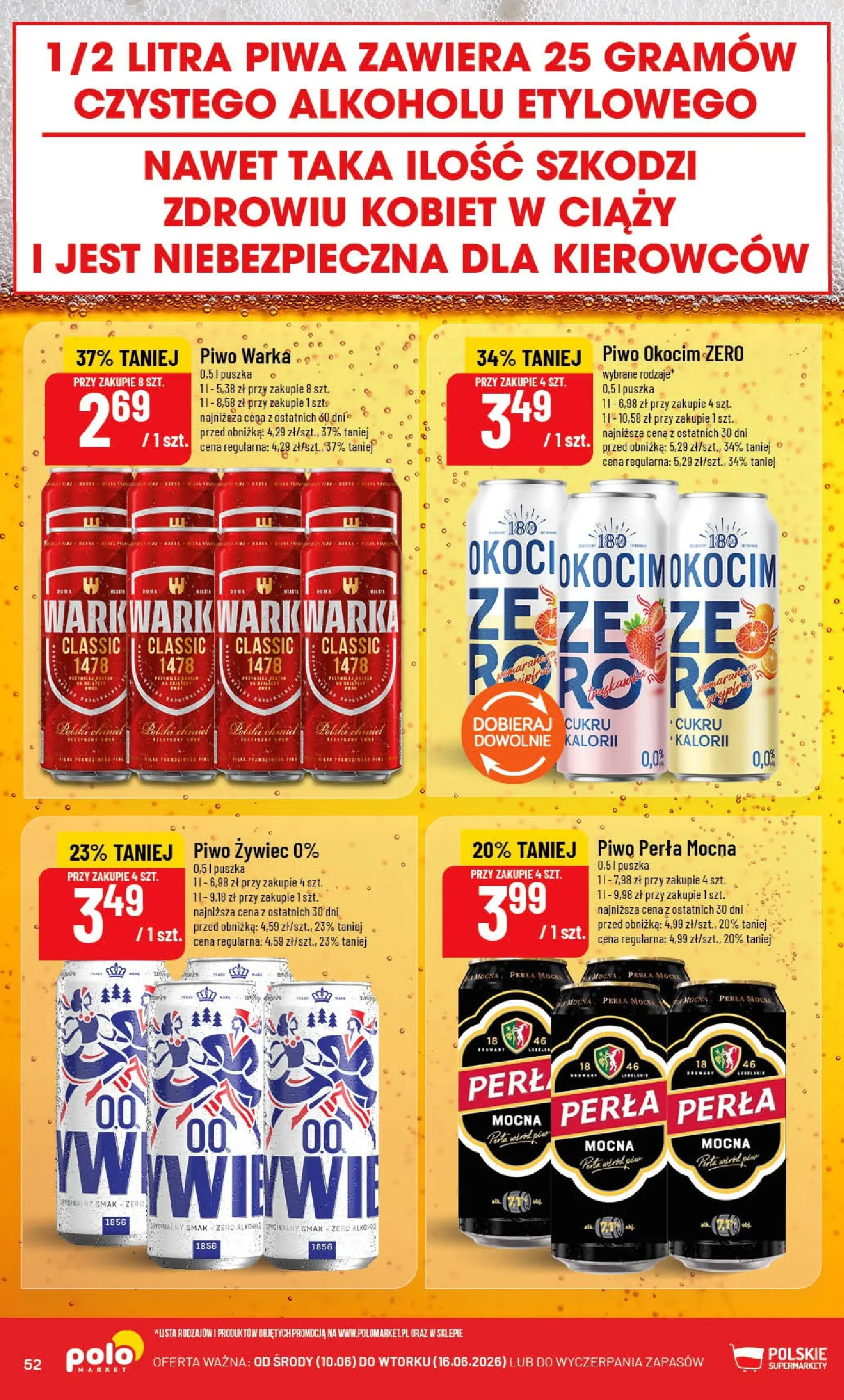 Nowa POLOmarket gazetka od jutra 10.06.2026 | Strona: 52 | Produkty: Piwo perła, Piwo, Alkohol