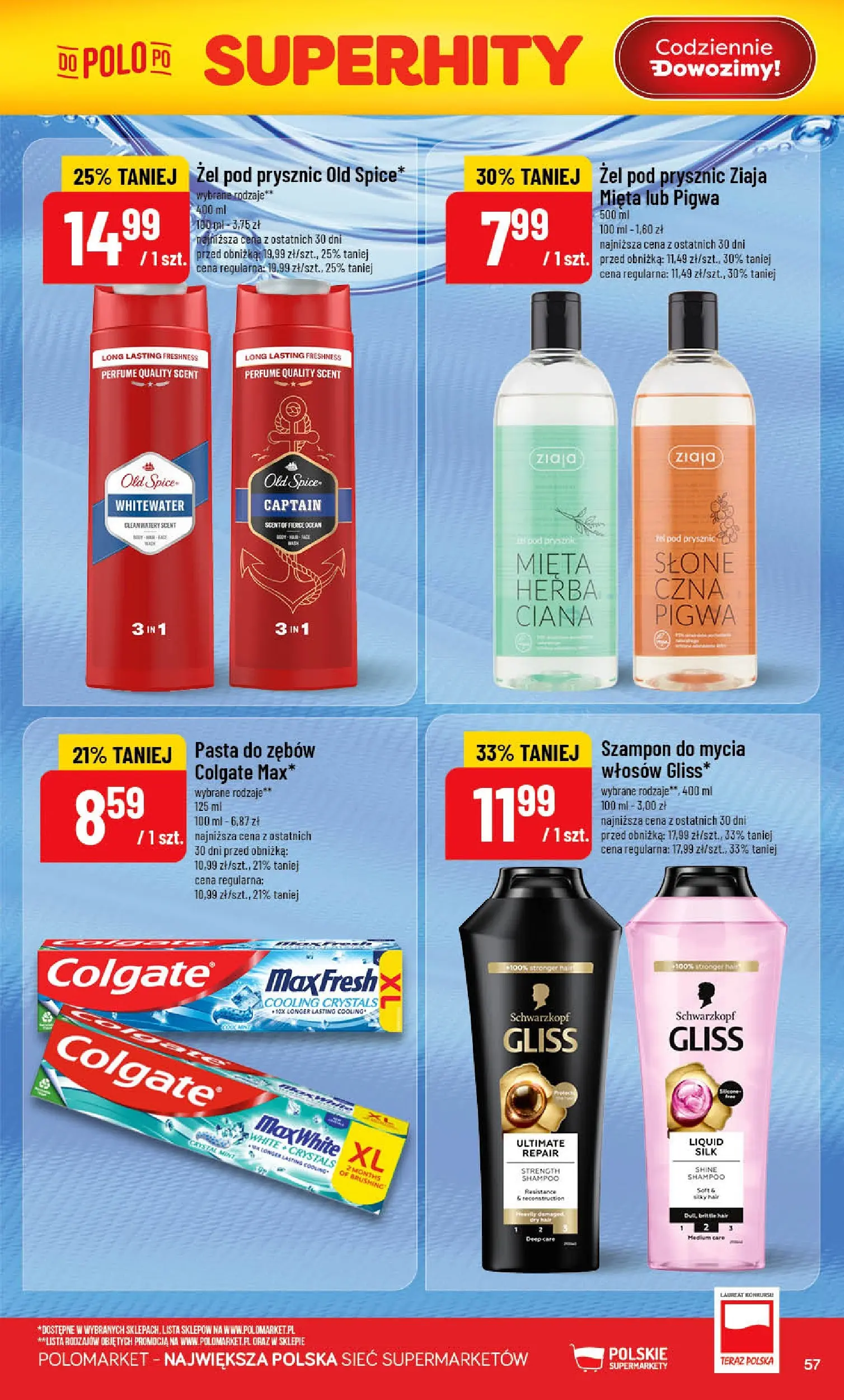Nowa POLOmarket gazetka od jutra 10.06.2026 | Strona: 57 | Produkty: Mięta, Szampon, Żel pod prysznic, Pasta do zębów