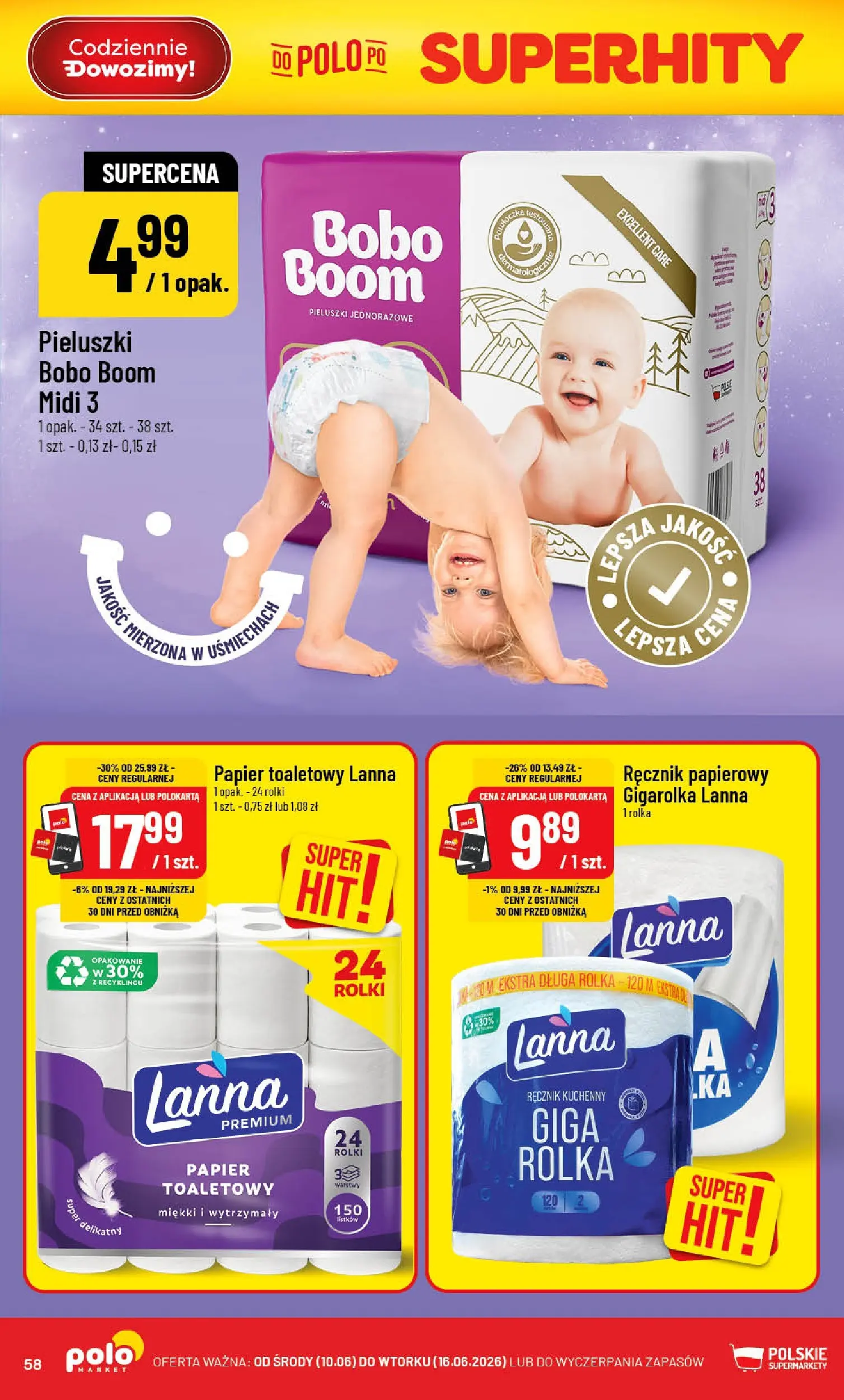 Nowa POLOmarket gazetka od jutra 10.06.2026 | Strona: 58 | Produkty: Papier toaletowy, Rolki, Ręcznik papierowy