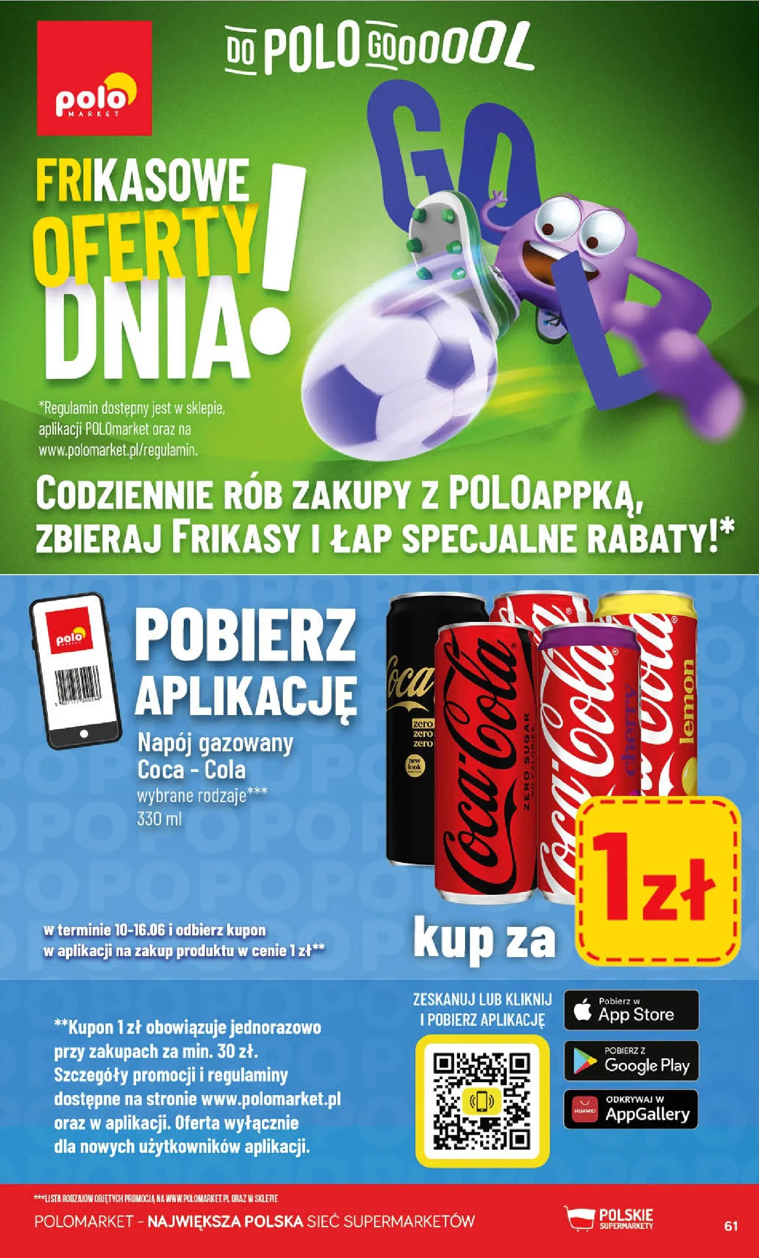 Nowa POLOmarket gazetka od jutra 10.06.2026 | Strona: 61 | Produkty: Coca Cola zero, Coca cola